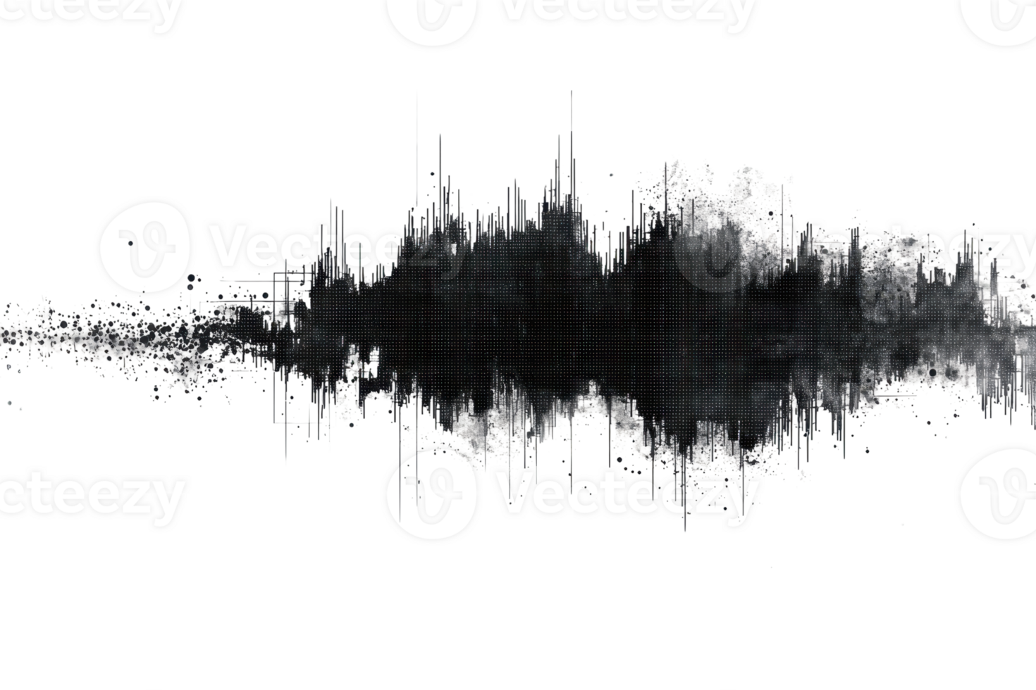 Abstract black and white sound wave pattern on a transparent background, representing audio frequency and digital technology. png