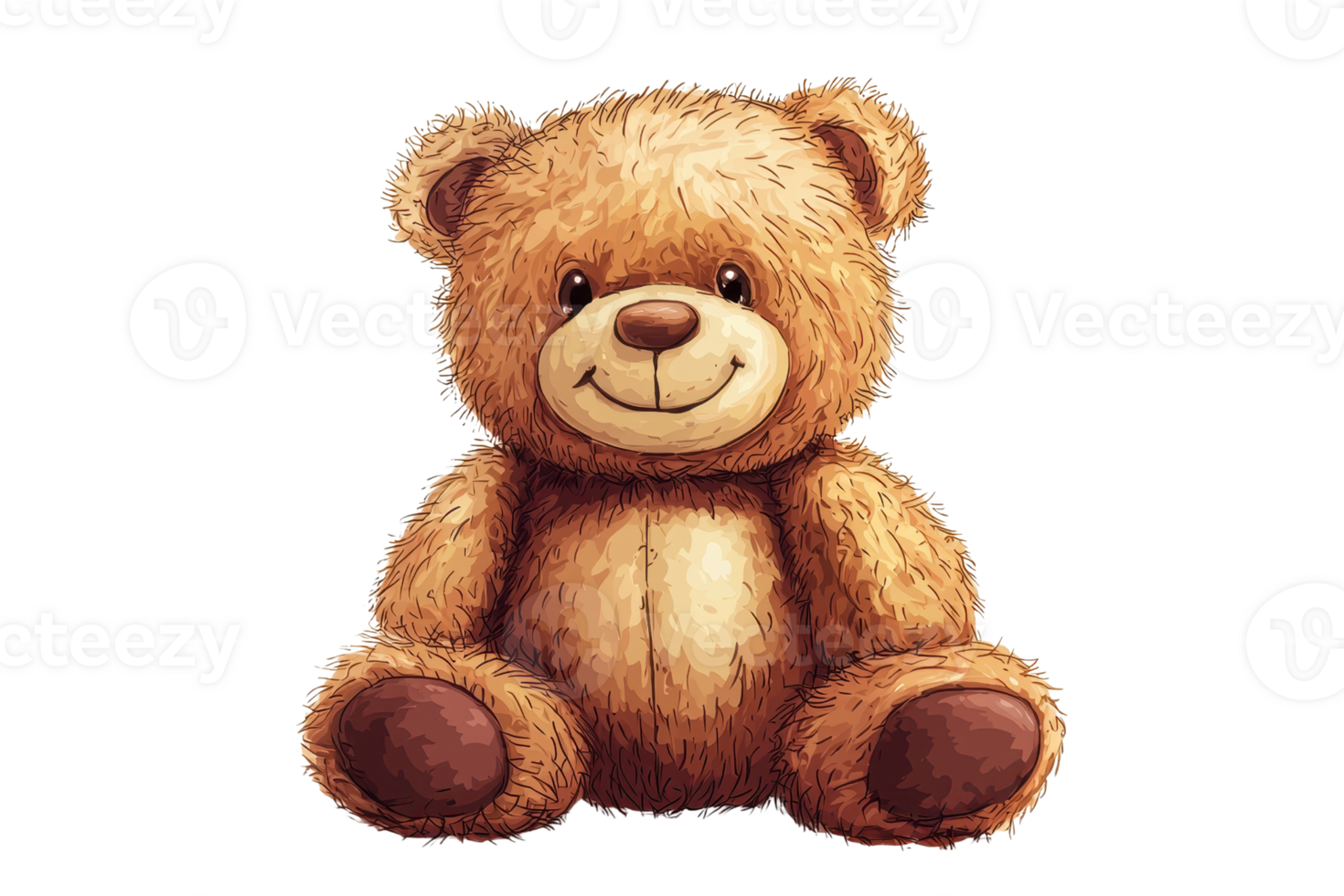 Adorable fluffy teddy bear sitting with a warm smile. Perfect for themes of childhood, comfort, and nostalgia. png