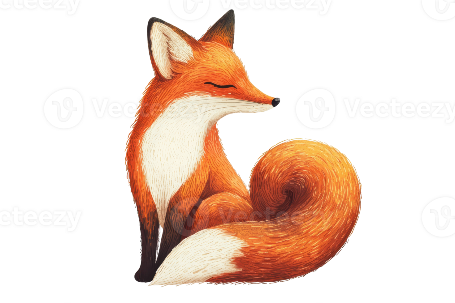 Charming illustration of a sitting red fox with a bushy tail on a transparent background. showcasing nature and wildlife artistry. png
