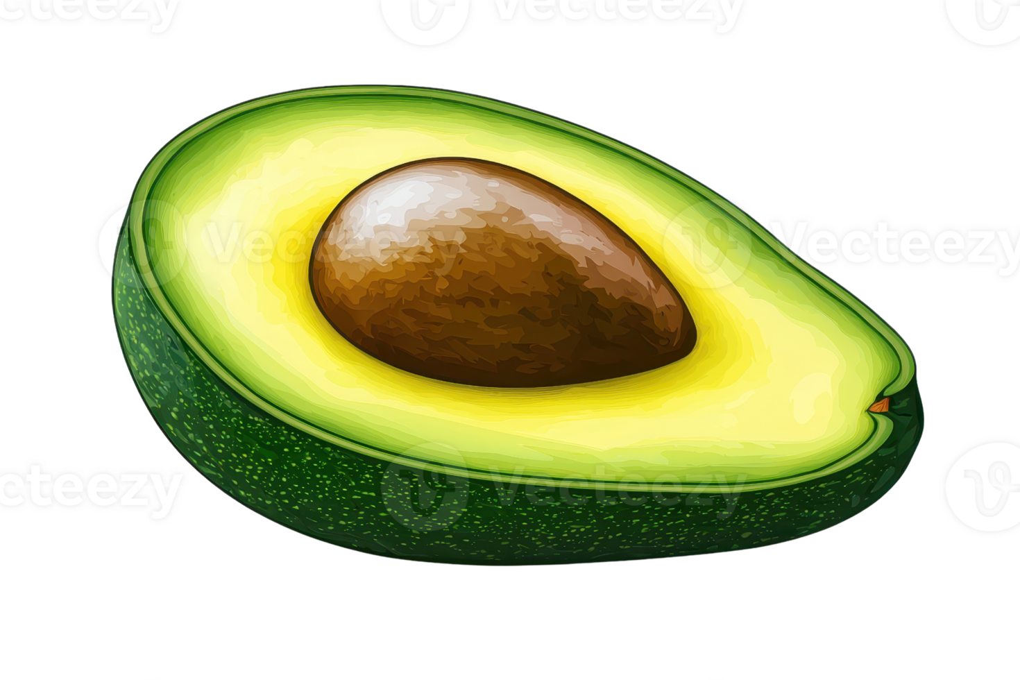 Close-up of a fresh avocado half with vibrant green flesh and textured brown seed. Ideal for health, nutrition, and vegan themes. png