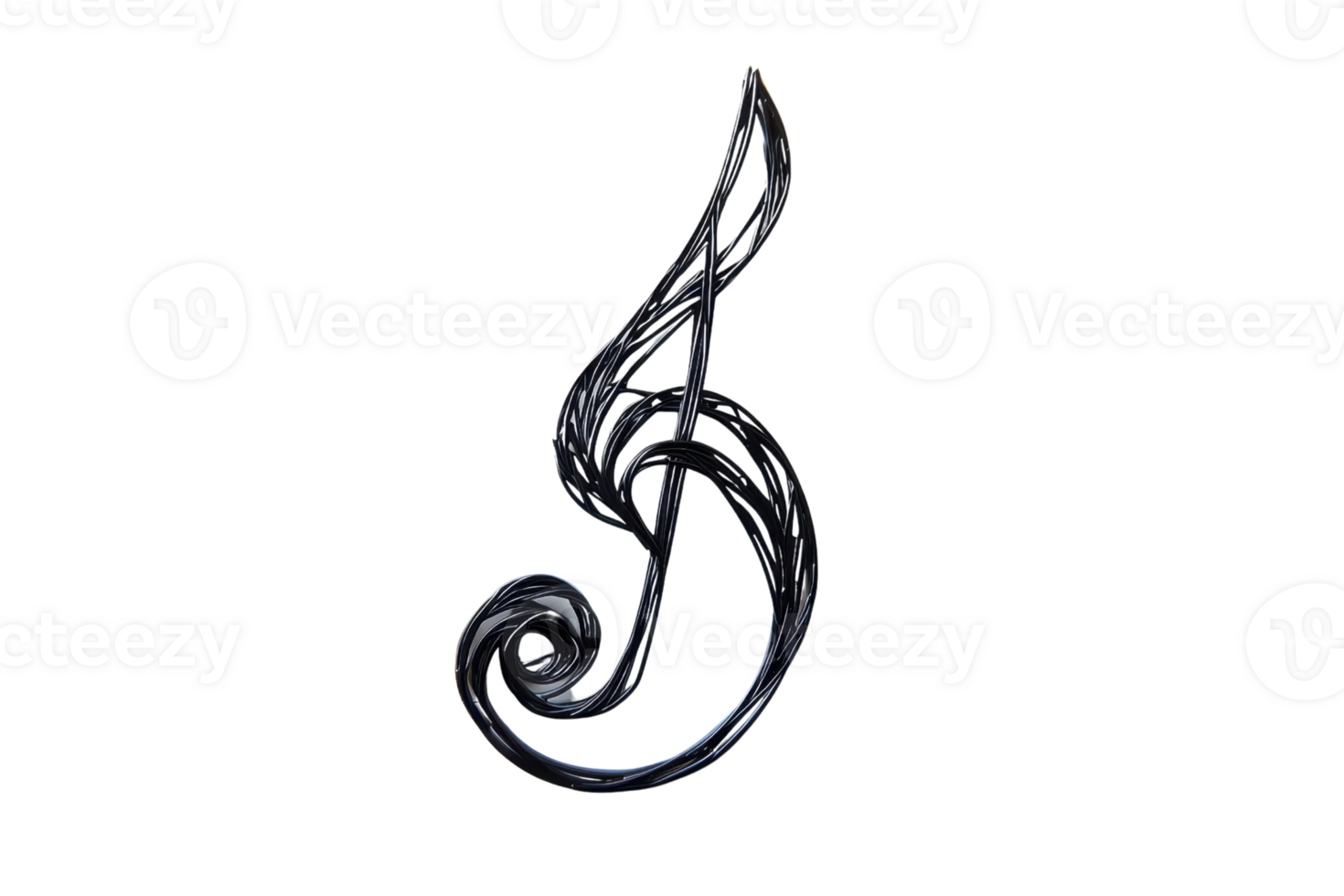 Elegant black treble clef symbol isolated on transparent background, ideal for music-themed designs and creative compositions. png