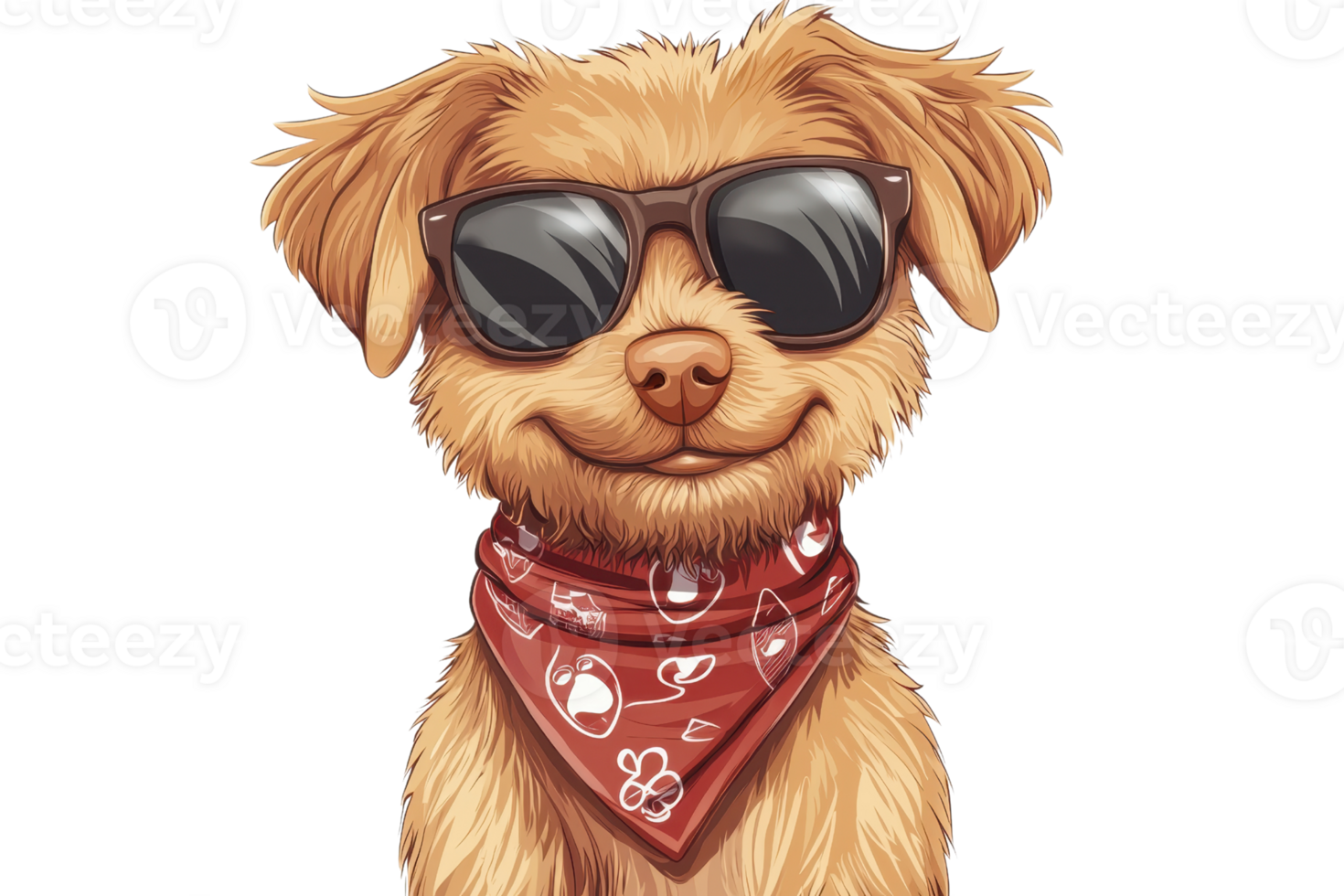 Adorable dog wearing sunglasses and a red bandana, exuding cool vibes and charm. Perfect for mascot or fashion themes. png