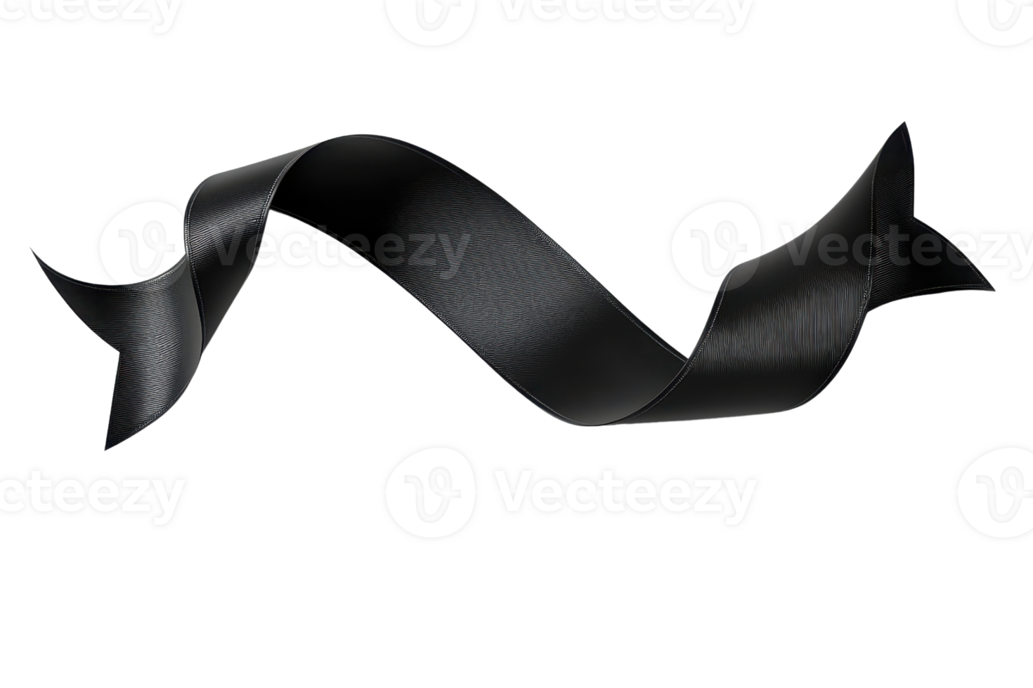 Elegant black ribbon in mid-air, showcasing smooth texture and graceful curves, ideal for design, decoration, or memorial themes. png