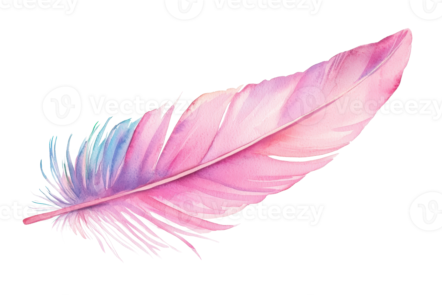 Delicate pink and blue feather on transparent background. symbolizing softness, elegance, and tranquility in a minimalist style. png