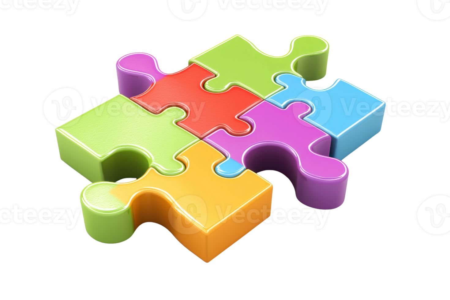 Colorful puzzle pieces interlocking, symbolizing teamwork, problem-solving, and creativity. Ideal for education and strategy themes. png