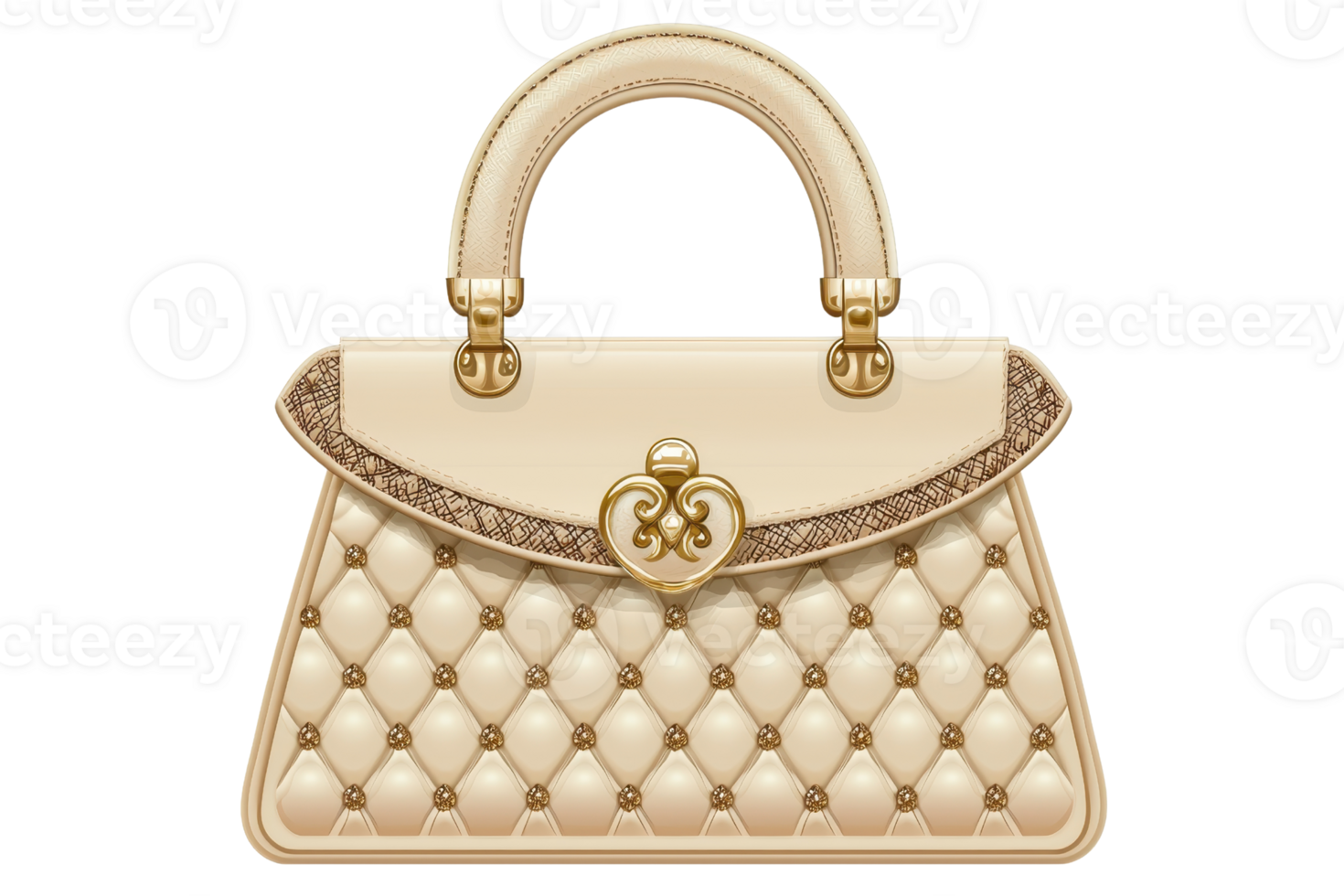 Elegant beige handbag with quilted design and decorative clasp. Perfect for fashion and style enthusiasts seeking a chic accessory. png