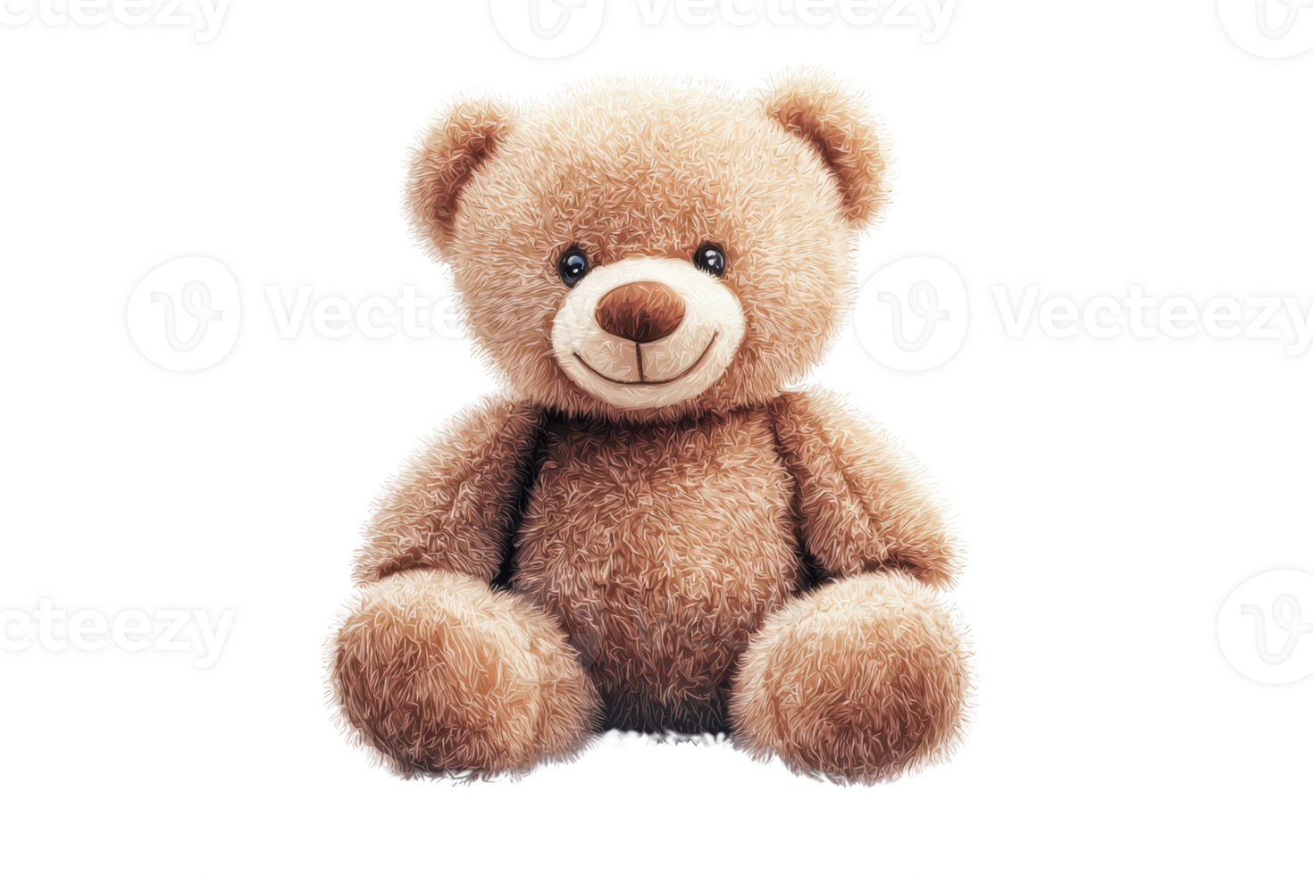 Cute fluffy teddy bear with a cheerful smile, sitting against a transparent background. Perfect for children's toy concept or gift idea. png