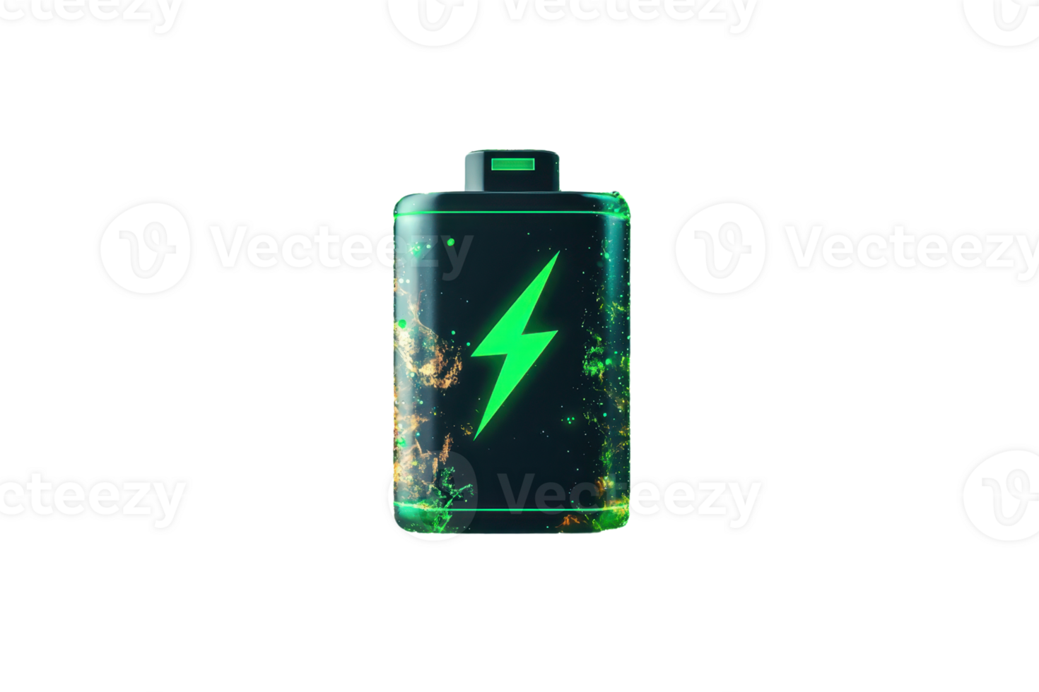 Glowing battery icon with a green lightning bolt, symbolizing energy and power. Perfect for technology or electronics design. png