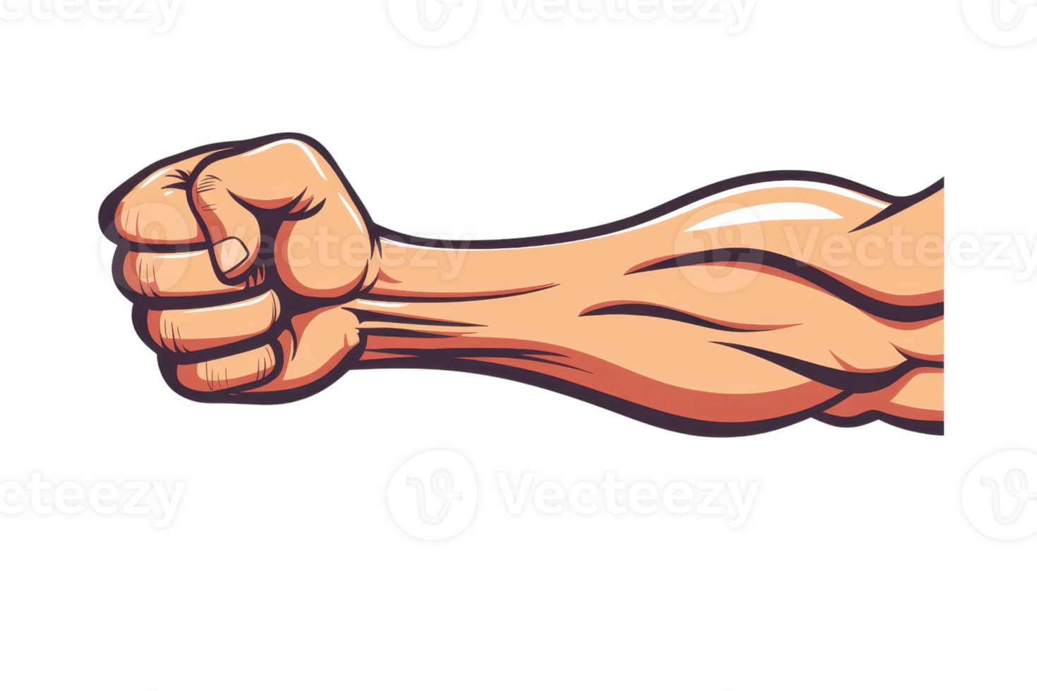 Graphic illustration of a muscular flexed arm displaying strength and power. Ideal for fitness and strength-training concepts. png