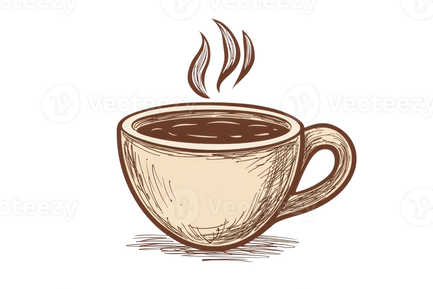 Illustration of a steaming cup of coffee, perfect for cafes, menus, and beverage-related designs. Simple and warm hand-drawn style. png