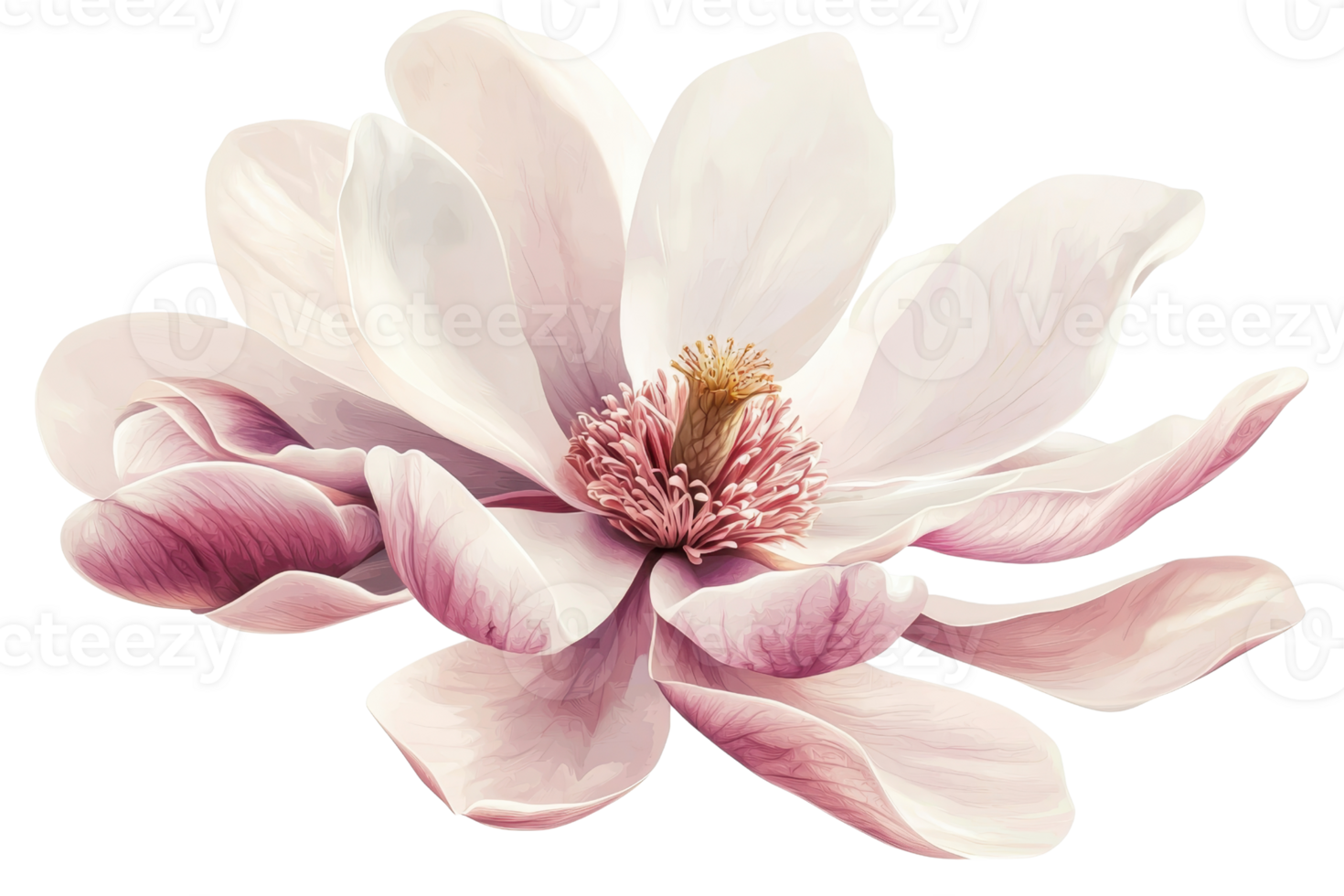 Elegant white and pink magnolia flower isolated on a transparent background. showcasing its delicate petals and intricate details. png