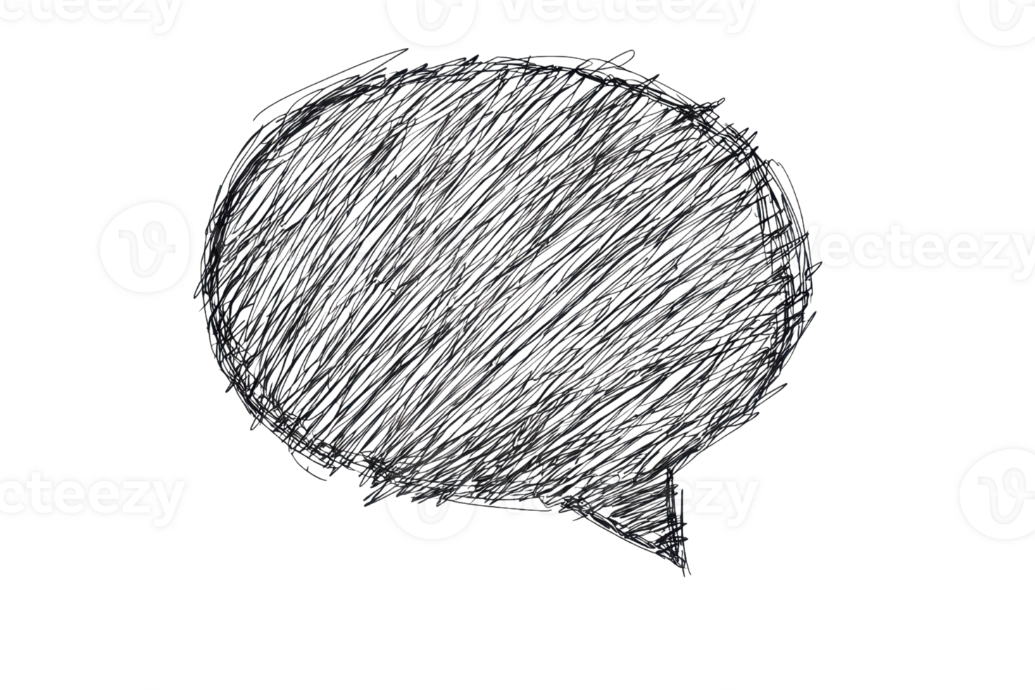 Hand-drawn sketch of a textured black speech bubble on a transparent background. representing communication and expression in a creative style. png