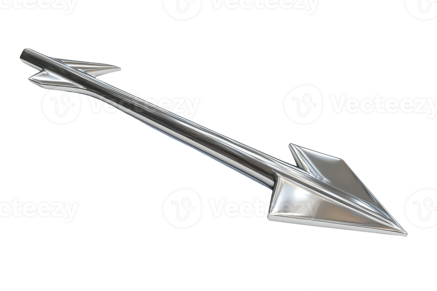 Metallic arrow with sharp point and reflective surface, isolated on transparent background. symbolizing direction, speed, and precision. png