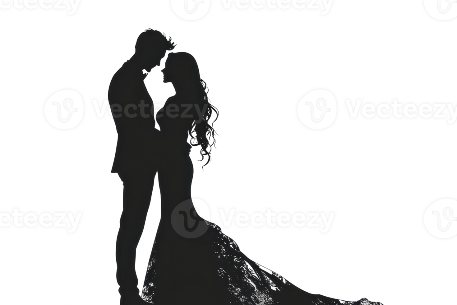 Silhouette of an embracing couple in a romantic pose, capturing intimacy and elegance against a contrasting background. png