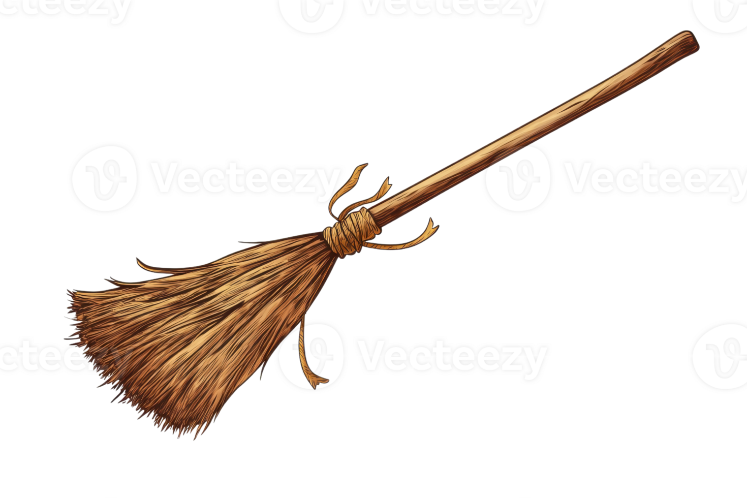 Traditional rustic straw broom with wooden handle, perfect for sweeping and cleaning. Ideal for vintage decor or practical use. png