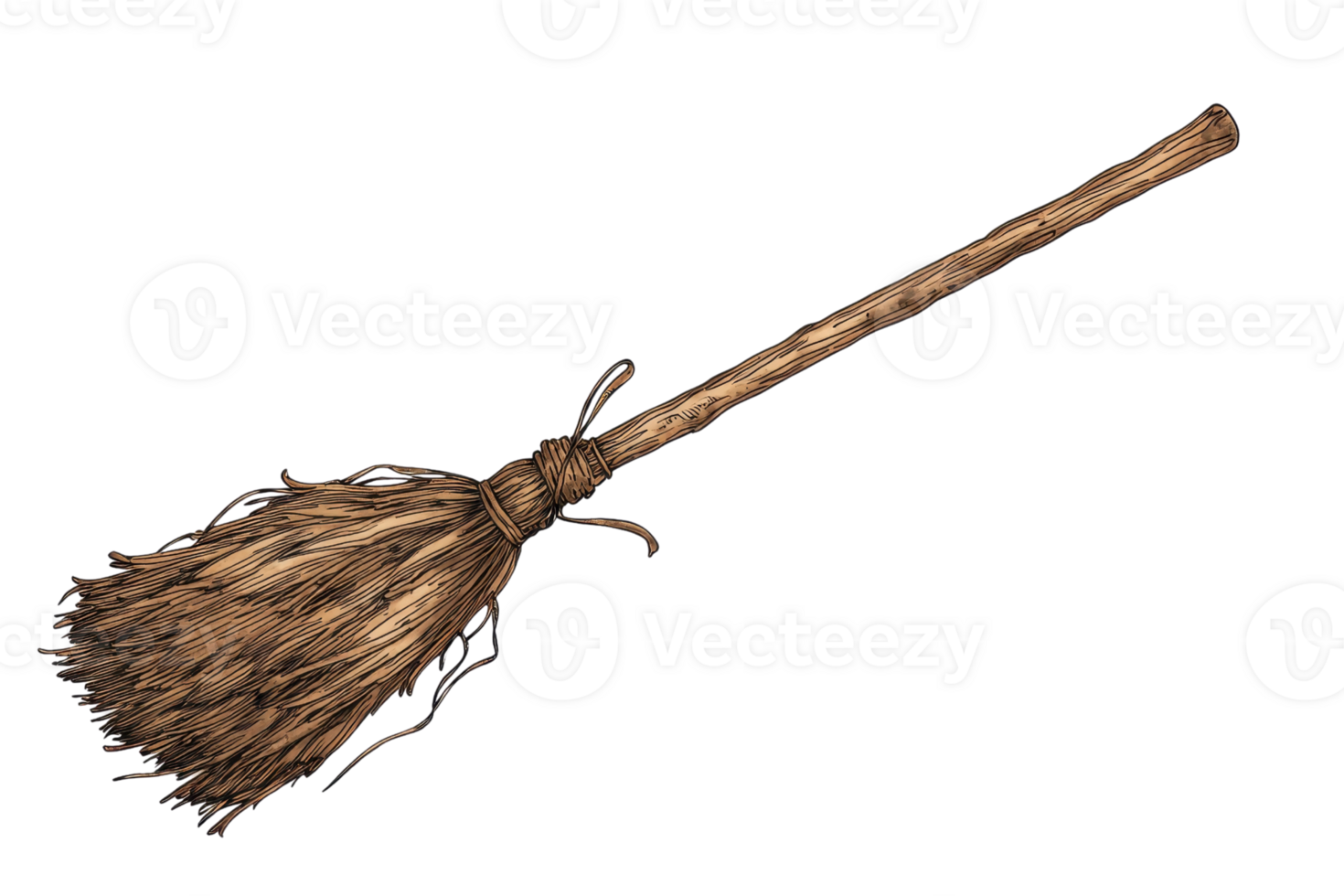 Rustic straw broom on an isolated transparent background. showcasing traditional cleaning equipment for household chores and seasonal decorations. png