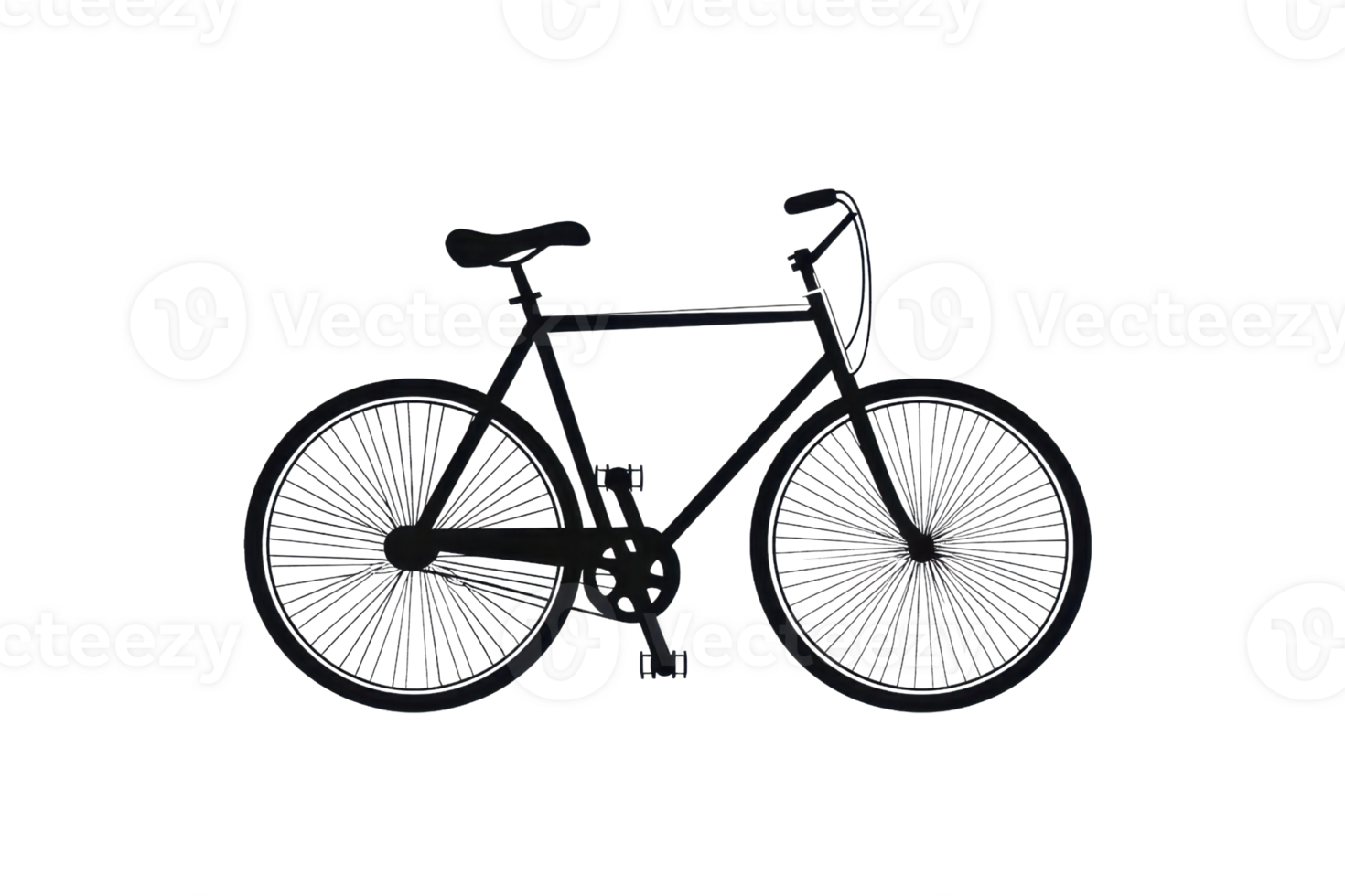 Sleek black bicycle with wire wheels on a white backdrop, showcasing minimalist design and urban mobility. png