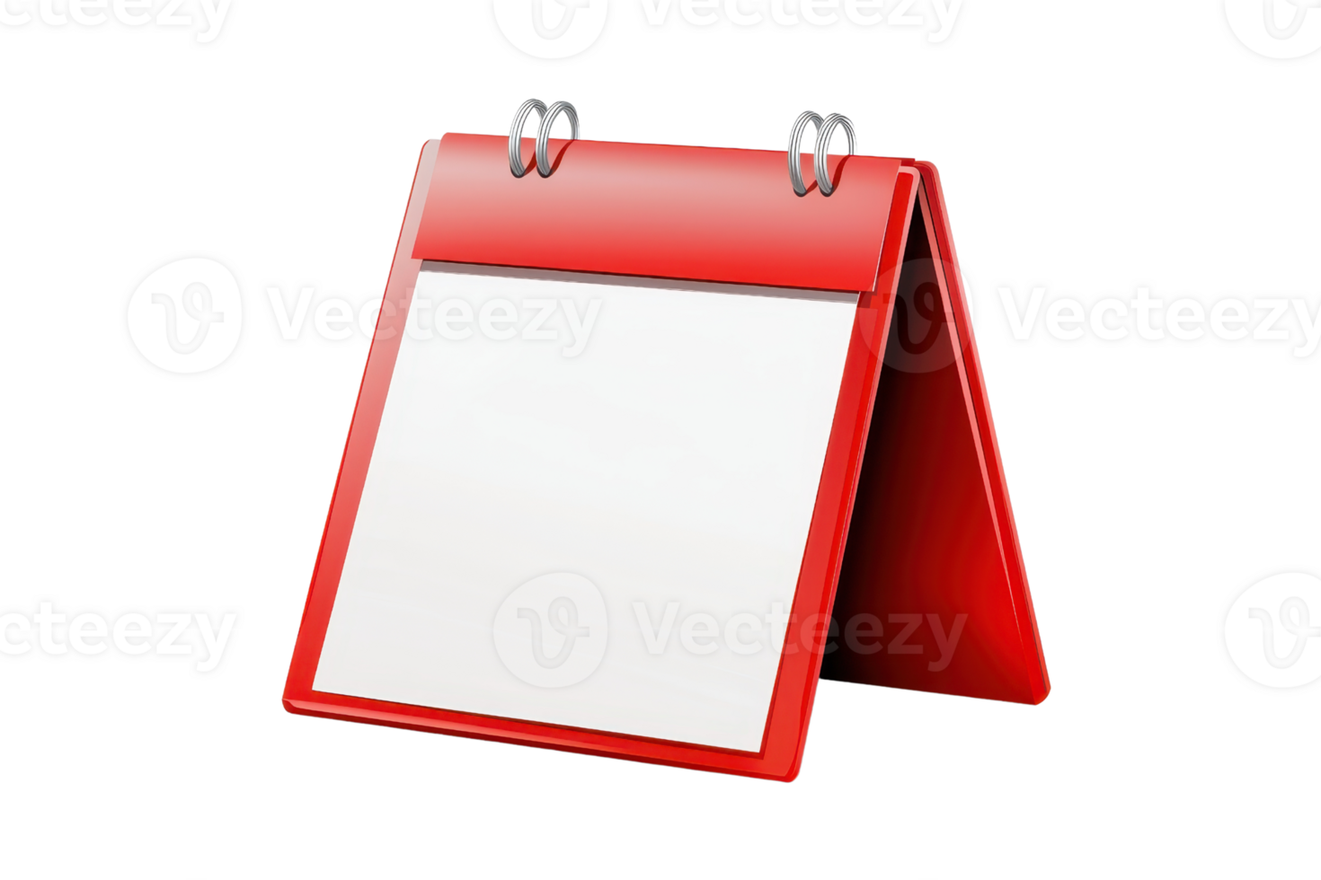 Red desk calendar with blank pages on a transparent background. symbolizing organization, planning, and time management in professional settings. png