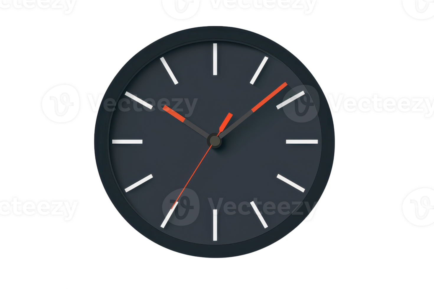 Modern wall clock with black and orange design, displaying accurate time. Perfect for office, home, or classroom decor inspiration. png