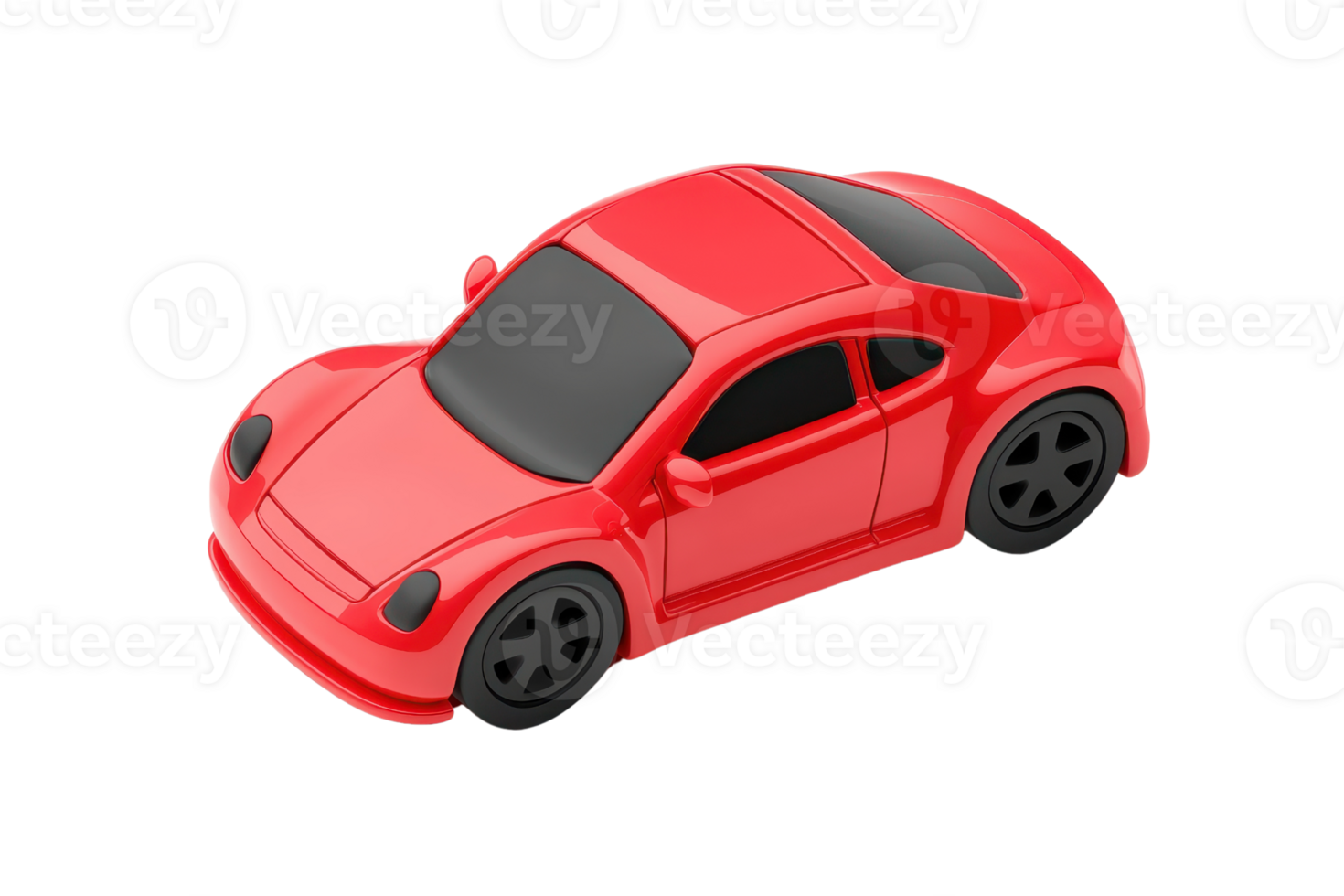 Red toy car with sleek design isolated on transparent background. featuring black windows and wheels, perfect for children and car enthusiasts. png