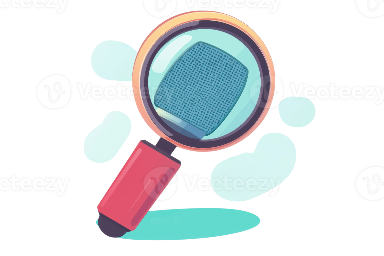 Stylized cartoon magnifying glass illustration, colorful design with playful elements, perfect for search and discovery themes. png
