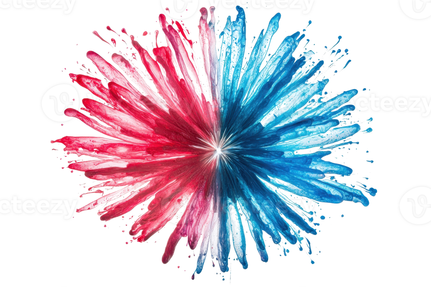 Vibrant abstract splash of red and blue paint radiating from the center, creating a dynamic, energetic composition full of contrast and movement. png