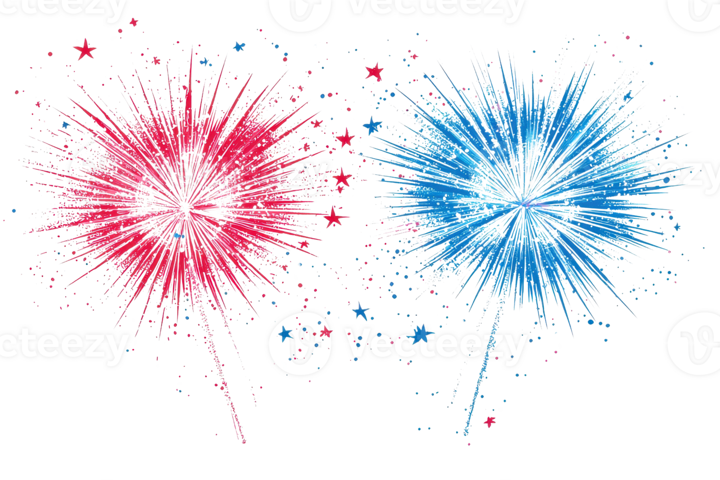 Vibrant red and blue fireworks bursting in the night sky, capturing the excitement and festivity of a celebration or special event. png