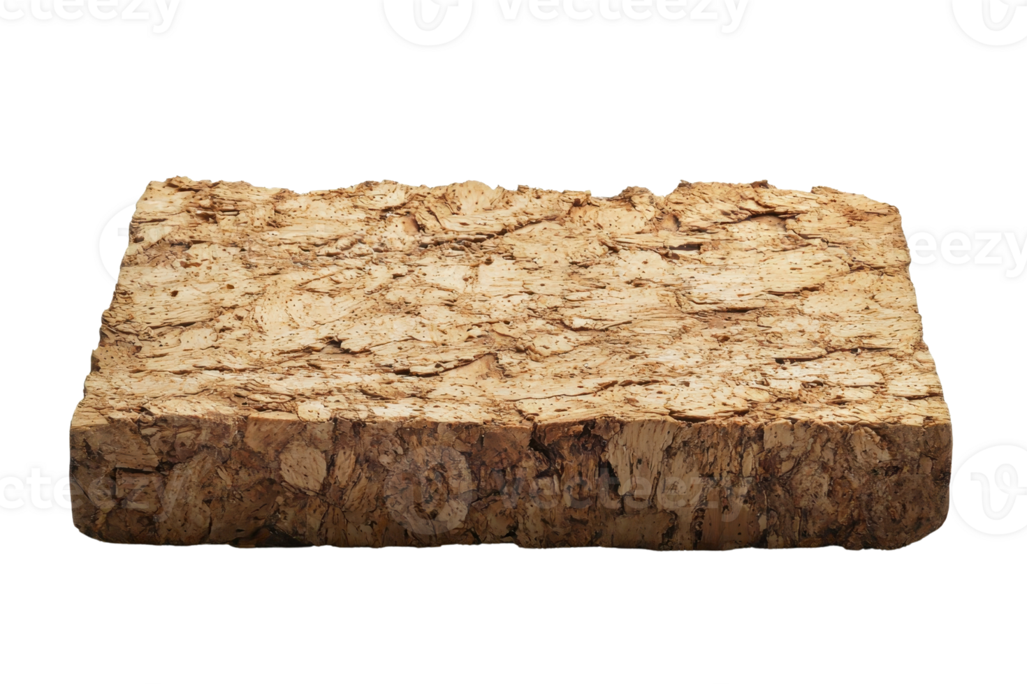 Rectangular piece of cork board with textured surface, isolated on transparent background. Ideal for design projects and material presentations. png