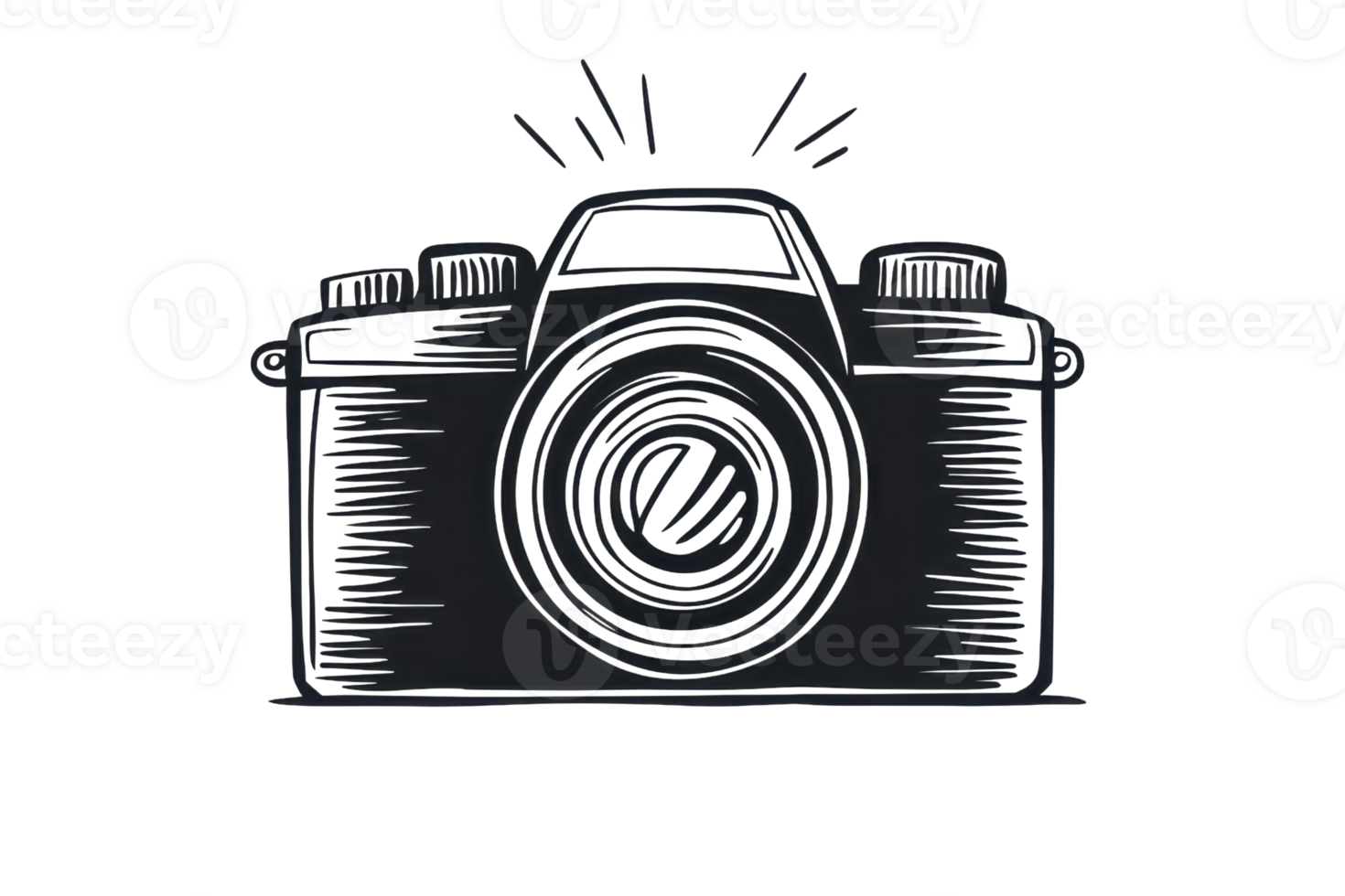 Vintage illustration of a classic camera with intricate design on a transparent background, capturing the essence of photography nostalgia. png