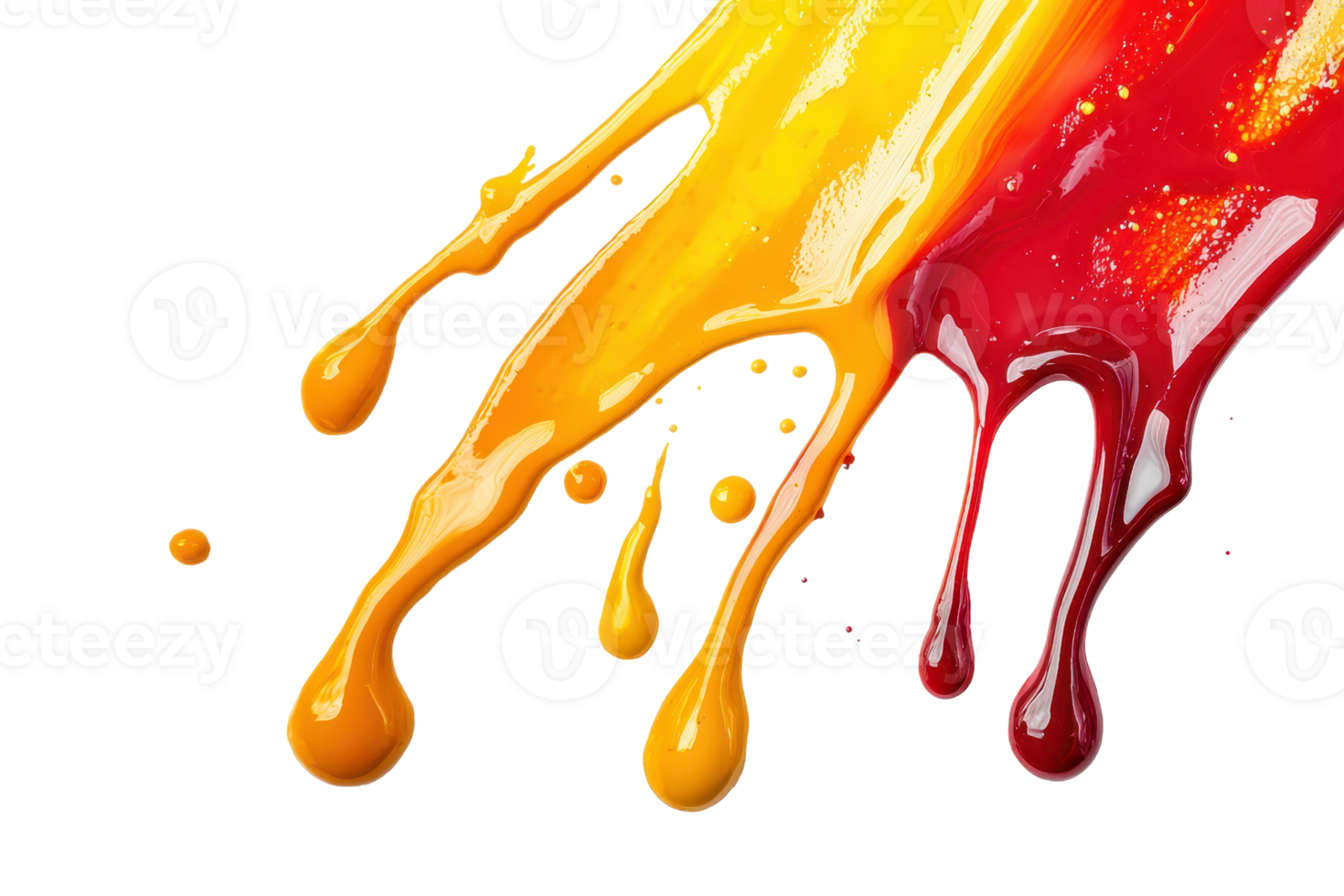 Vibrant splashes of colorful paint create an abstract masterpiece, blending shades of red, orange, and yellow with dynamic fluidity and energy. png