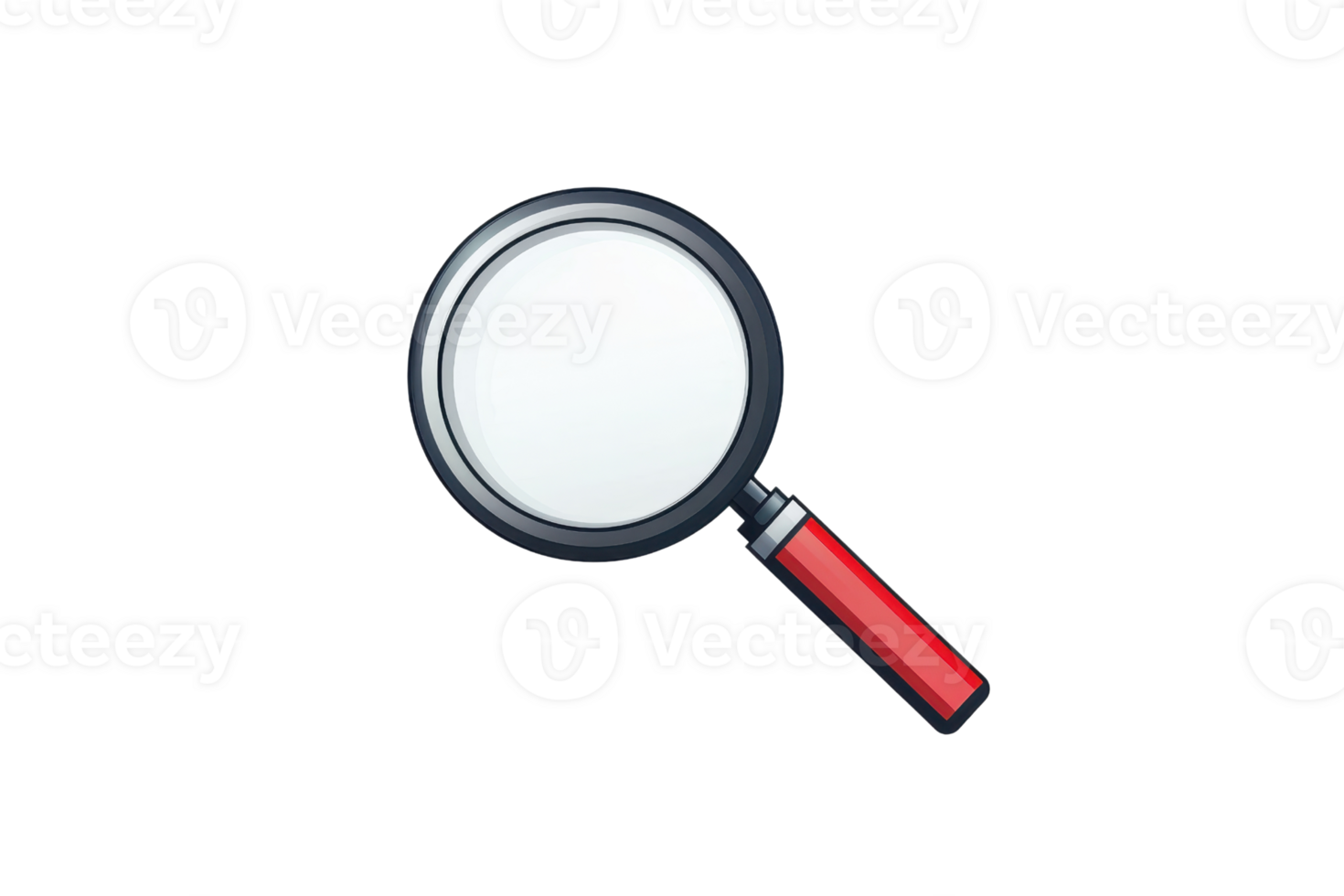 Detailed illustration of a classic magnifying glass with a red handle, symbolizing search, investigation, and discovery. png