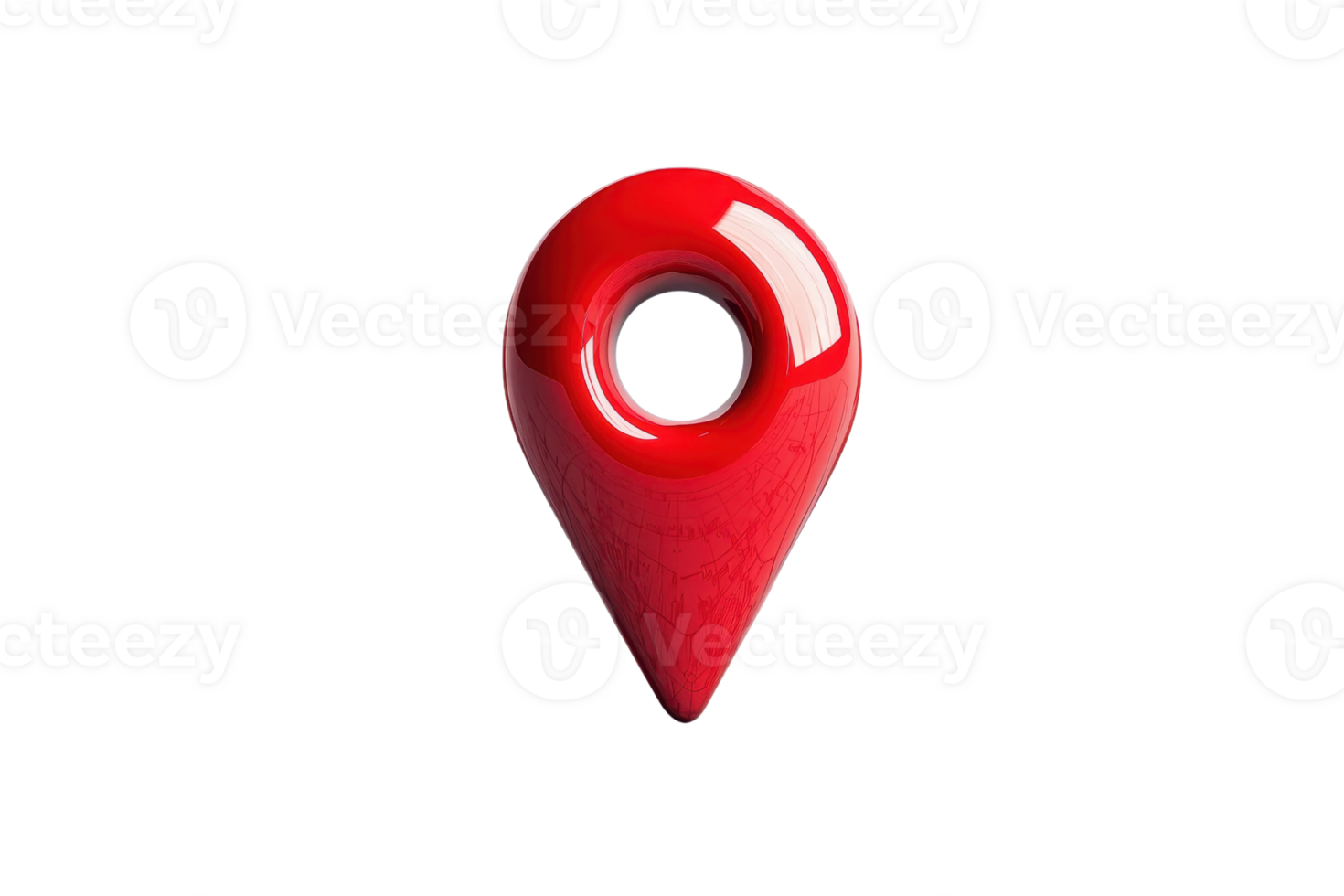 Glossy red map pin icon isolated on a transparent background. representing location and navigation concepts with vibrant 3D design. png
