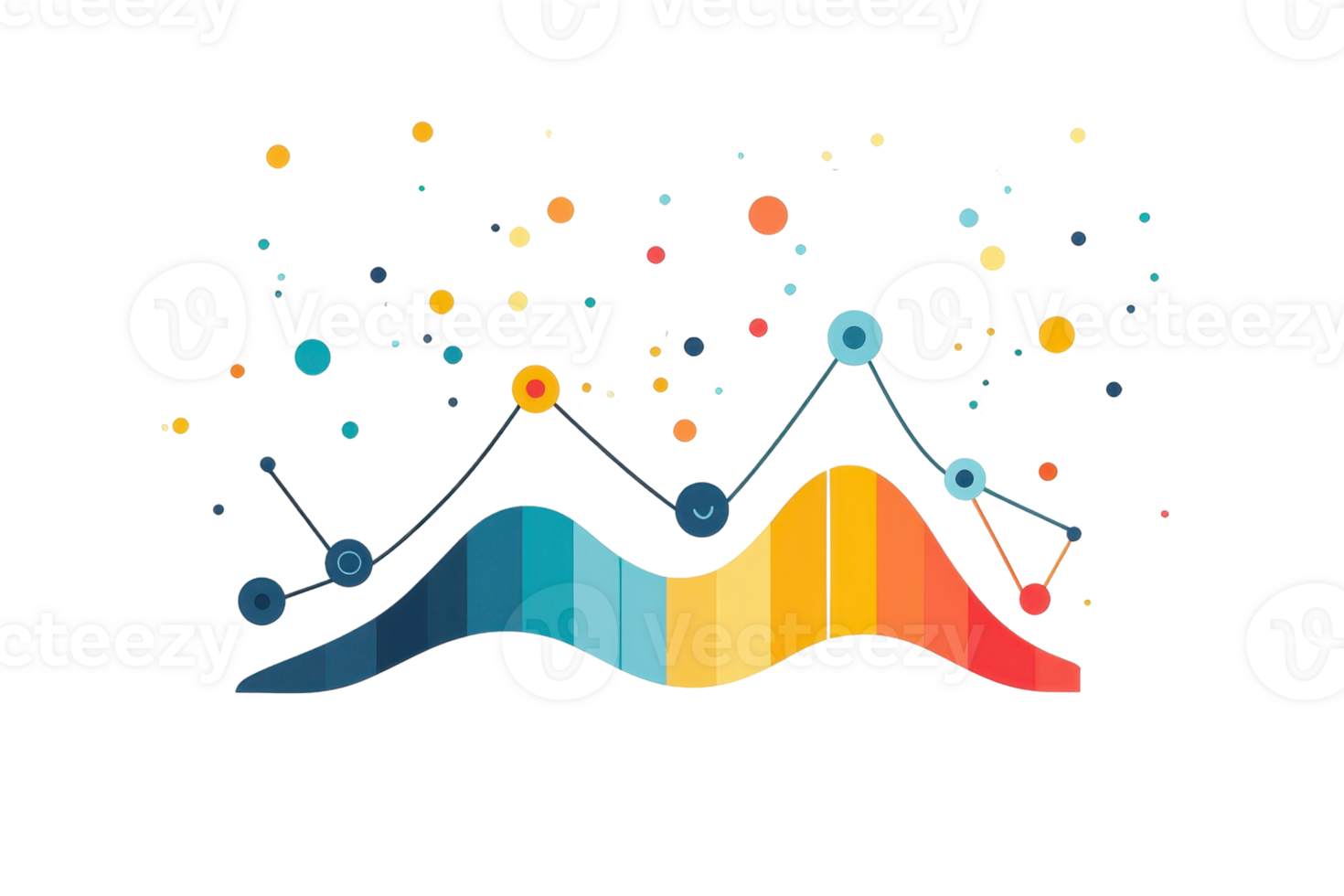 Colorful abstract data visualization with dynamic graph lines and glowing nodes, symbolizing analytical insights and digital data analysis. png