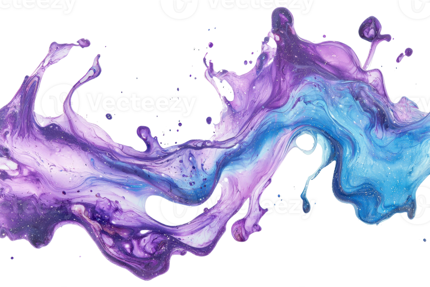 Vibrant swirl of purple and blue watercolor blending creatively, forming an abstract pattern evoking fluidity and artistic expression. png