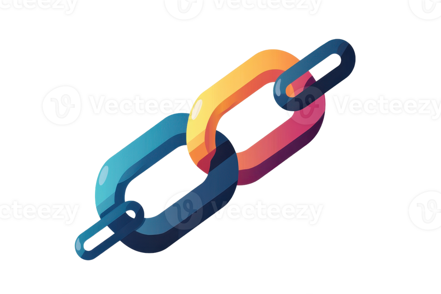 Colorful digital chain link illustration with vibrant hues, symbolizing connection and unity in a modern conceptual design. png