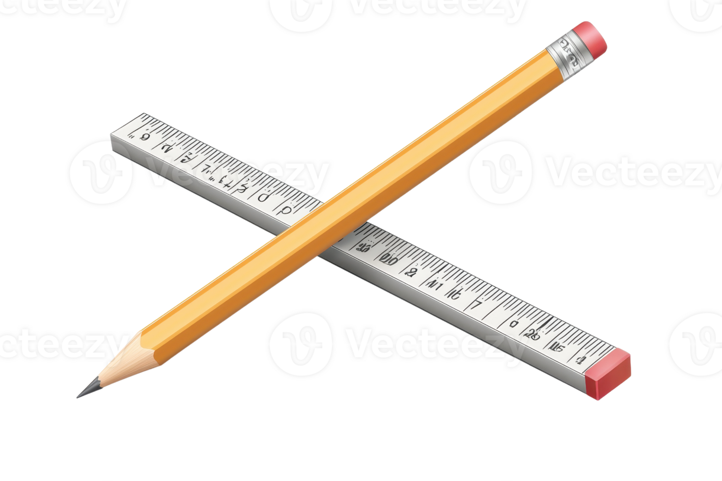 Crossed pencil and ruler on transparent background. symbolizing creativity and precision. Ideal for education, design, and planning concepts. png