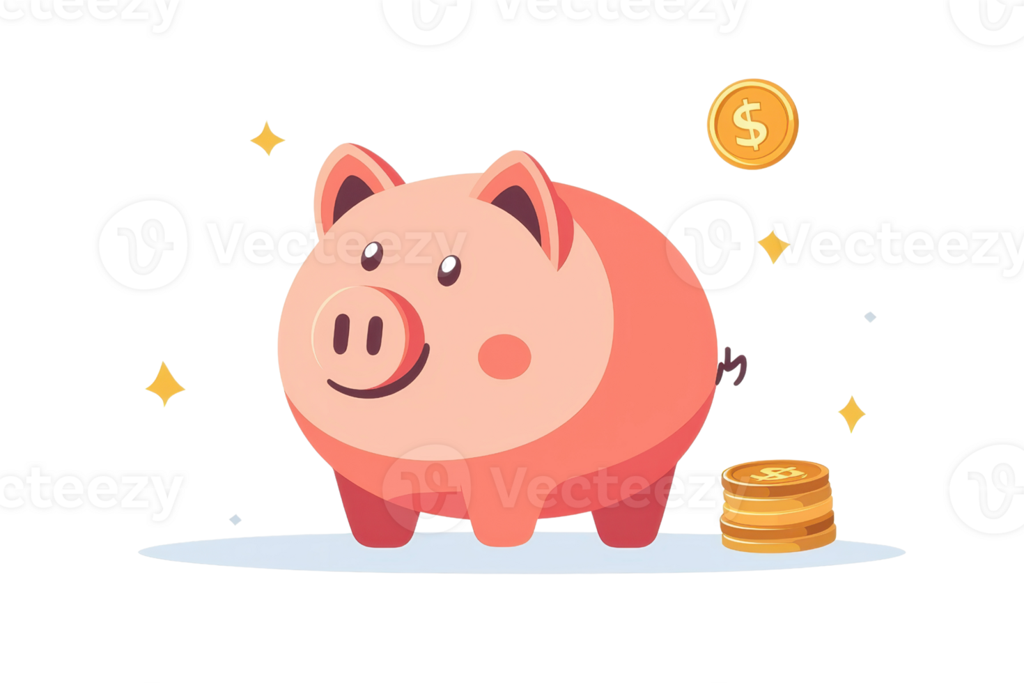 Cute piggy bank illustration with gold coins, symbolizing savings and financial growth, perfect for investment themed projects. png