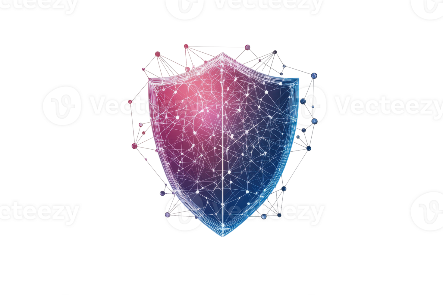 Abstract digital shield with a network pattern, symbolizing cybersecurity, data protection, and advanced technology solutions. png