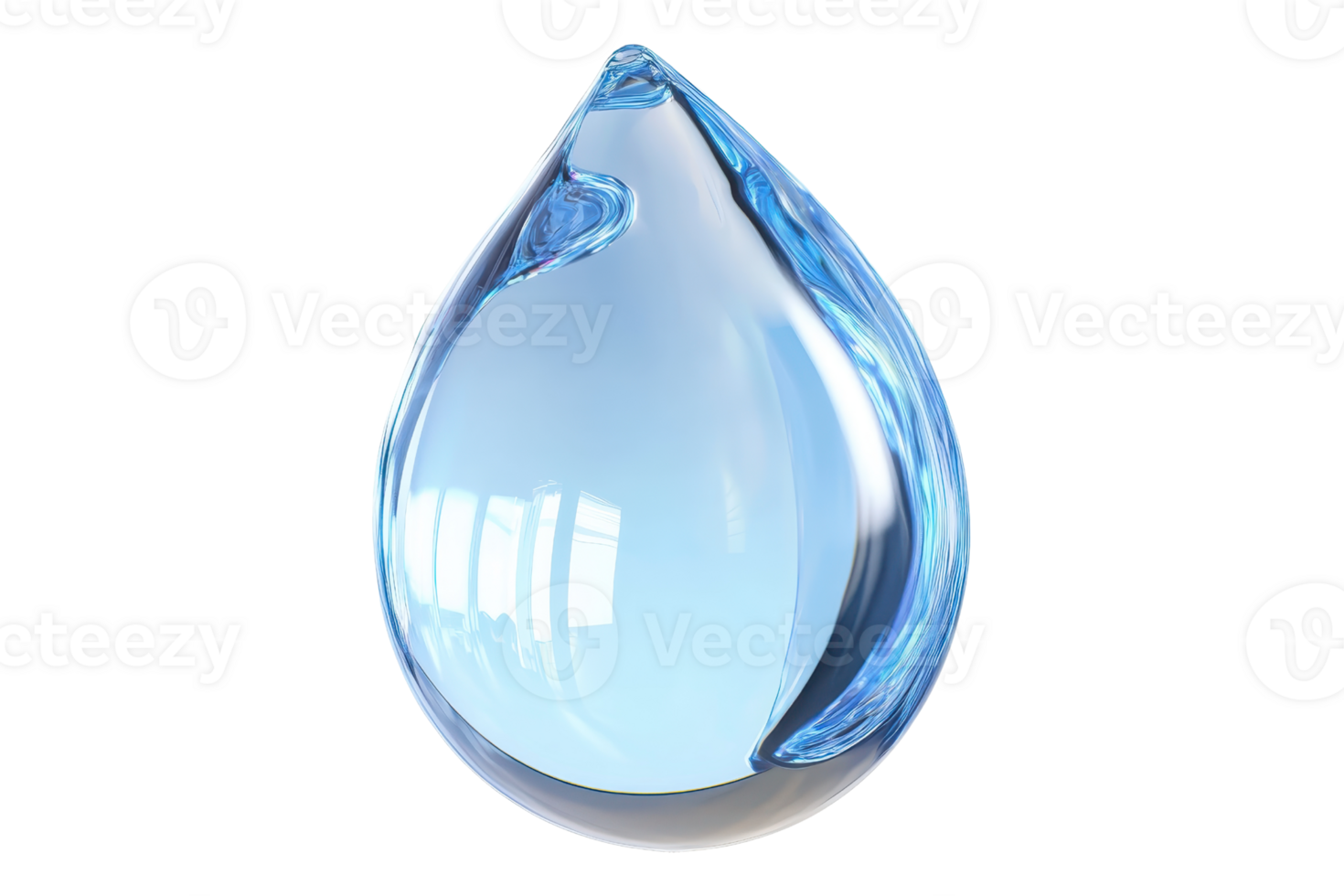 A clear and pristine water drop isolated on a transparent background. highlighting purity and freshness with a reflection of light. png