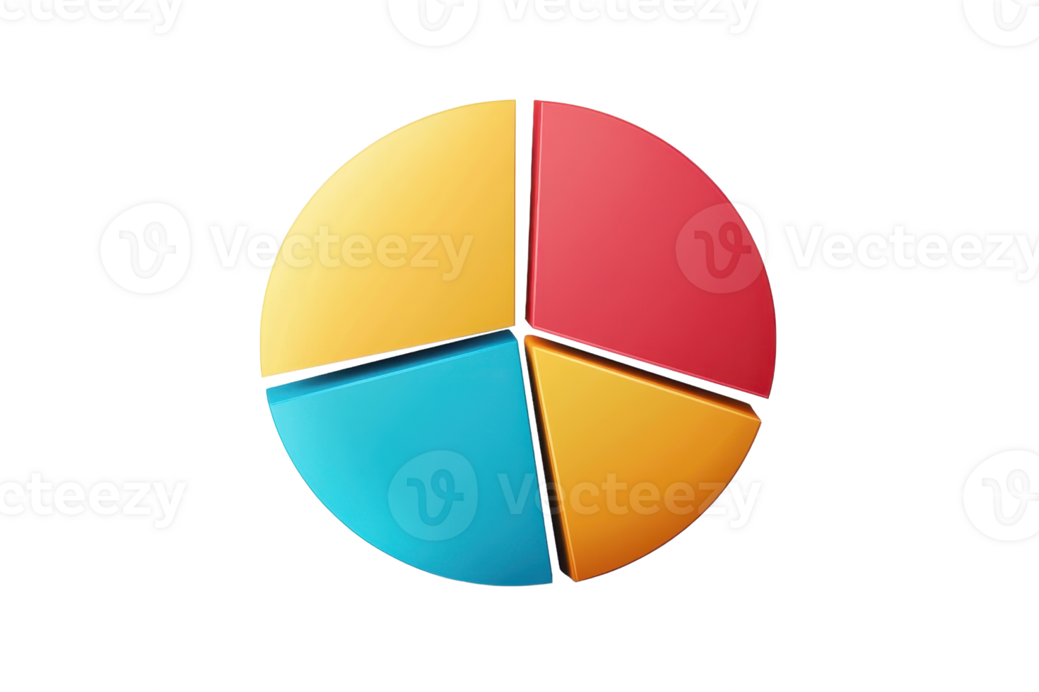 Colorful 3D pie chart with vibrant segments representing data visualization, business analytics, and statistical insights on a transparent background. png