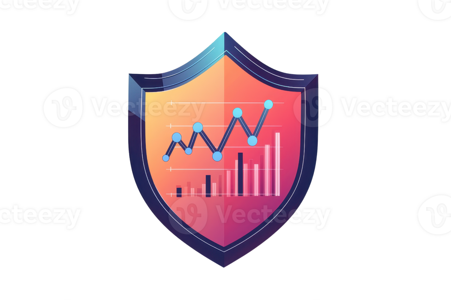 Colorful shield with a statistics graph represents data protection and security in technology, finance, and business environments. png