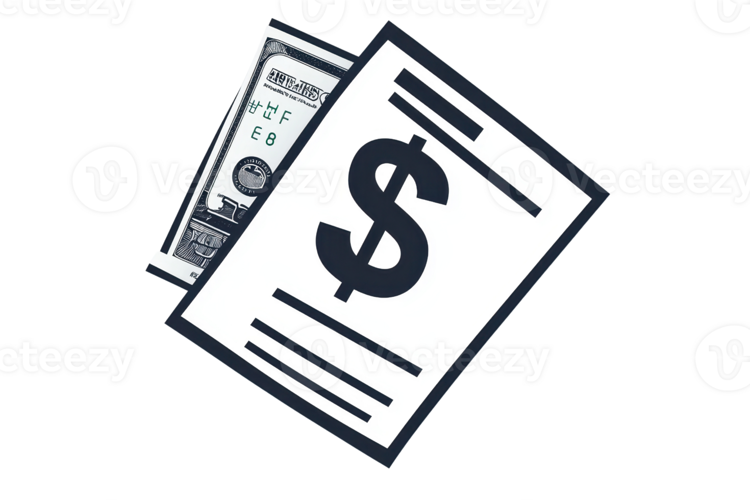 Creative illustration of a paper bill and cash symbol, representing finance and money concepts. png
