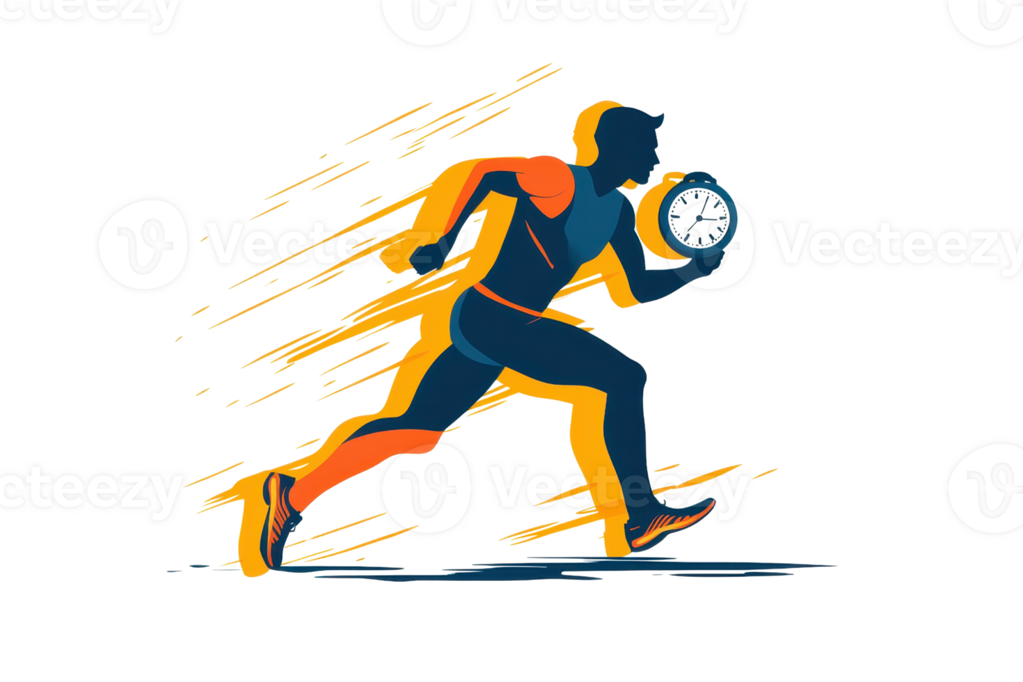 Dynamic illustration of a person running with a stopwatch, symbolizing speed and time management in sports and fitness. png