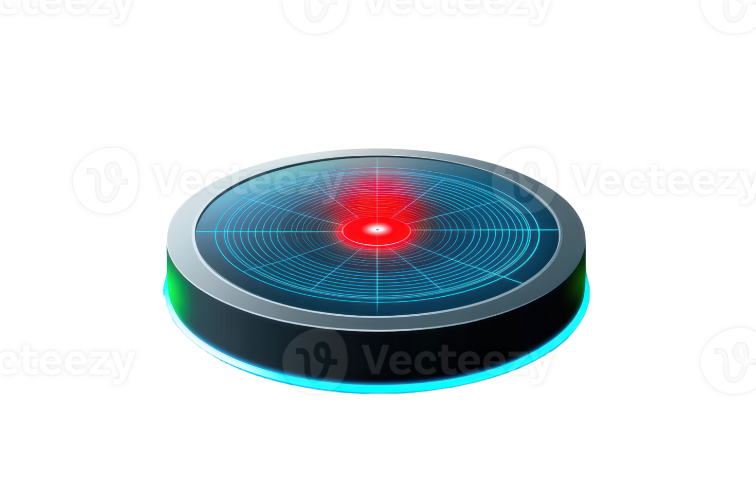 Futuristic glowing circular interface with red and blue lights, representing advanced technology in a modern digital design. png