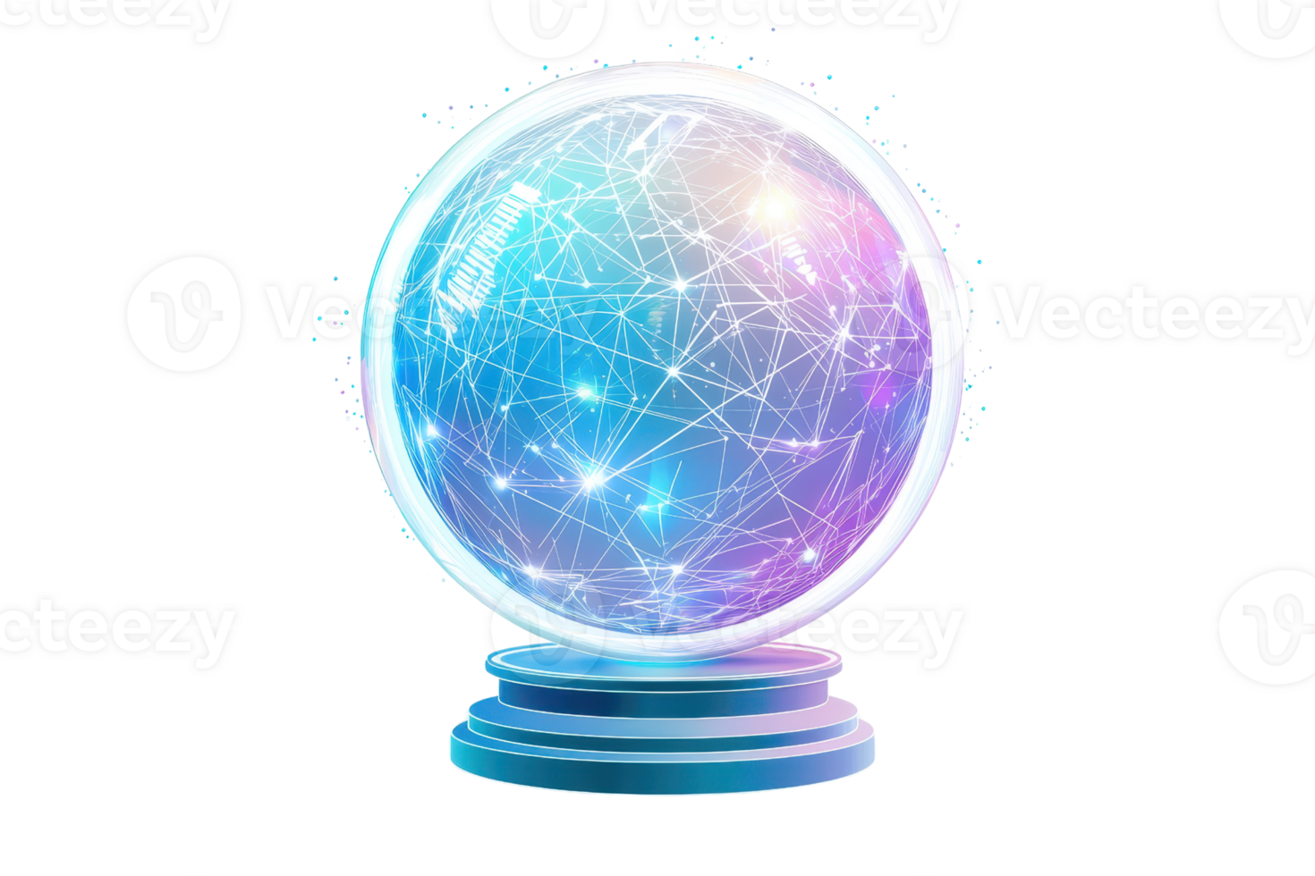 Glowing crystal ball with intricate light network, showcasing mystical and futuristic design, ideal for technology or fortune-telling themes. png