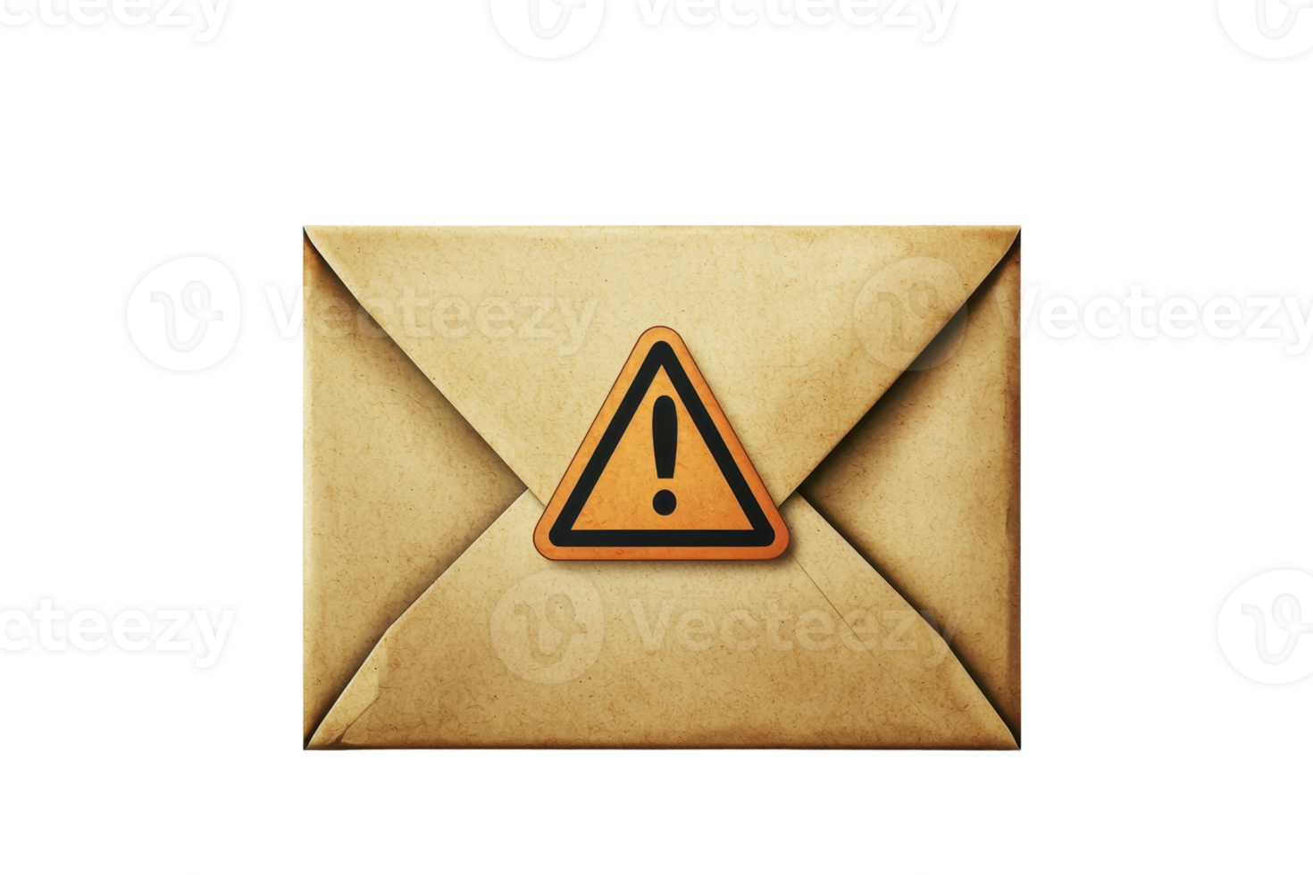 Brown envelope with a warning sign symbolizing caution, important message, or confidentiality. Perfect for communication and security concepts. png