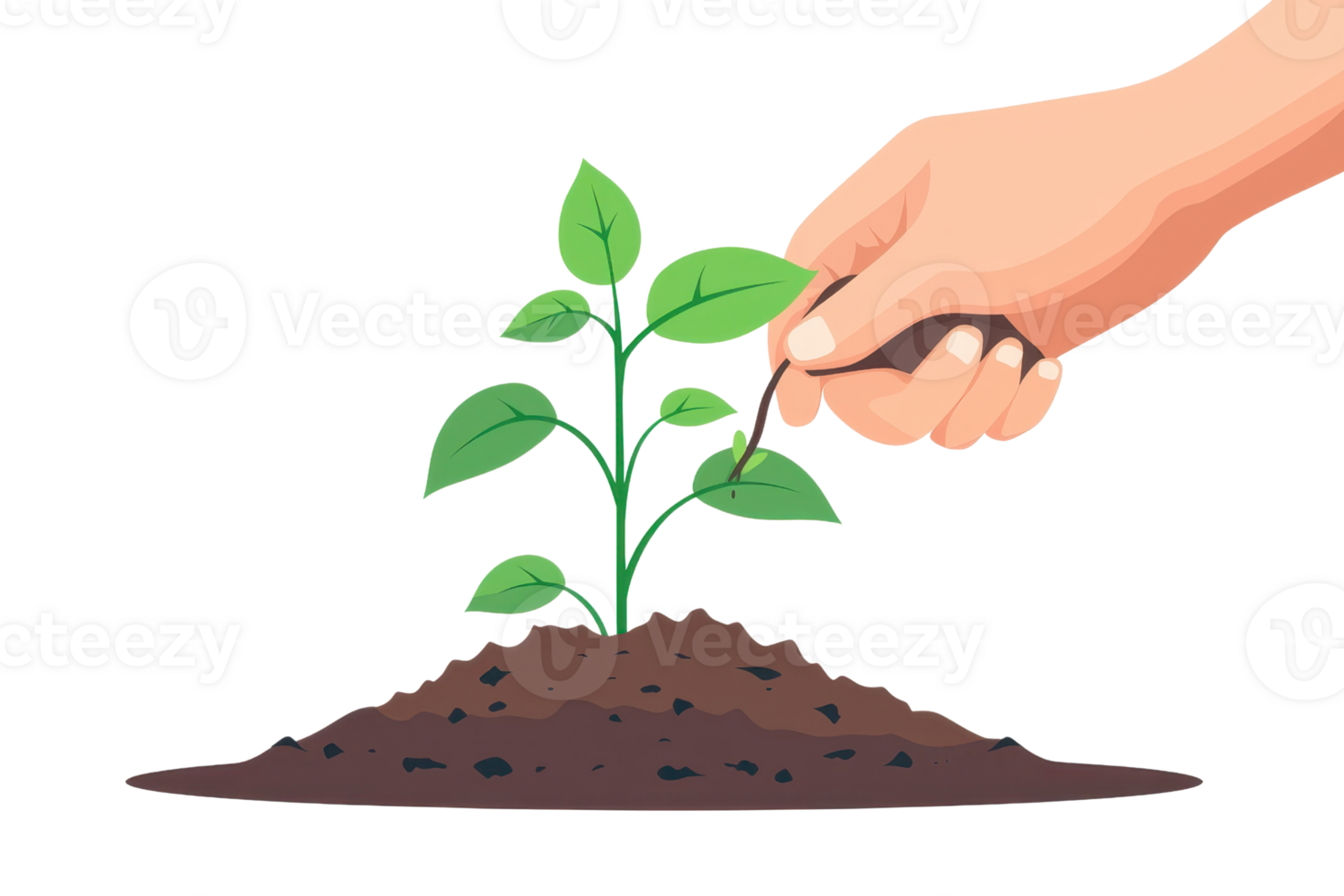 Hand planting a small seedling in soil, symbolizing growth, sustainability, and environmental care. png