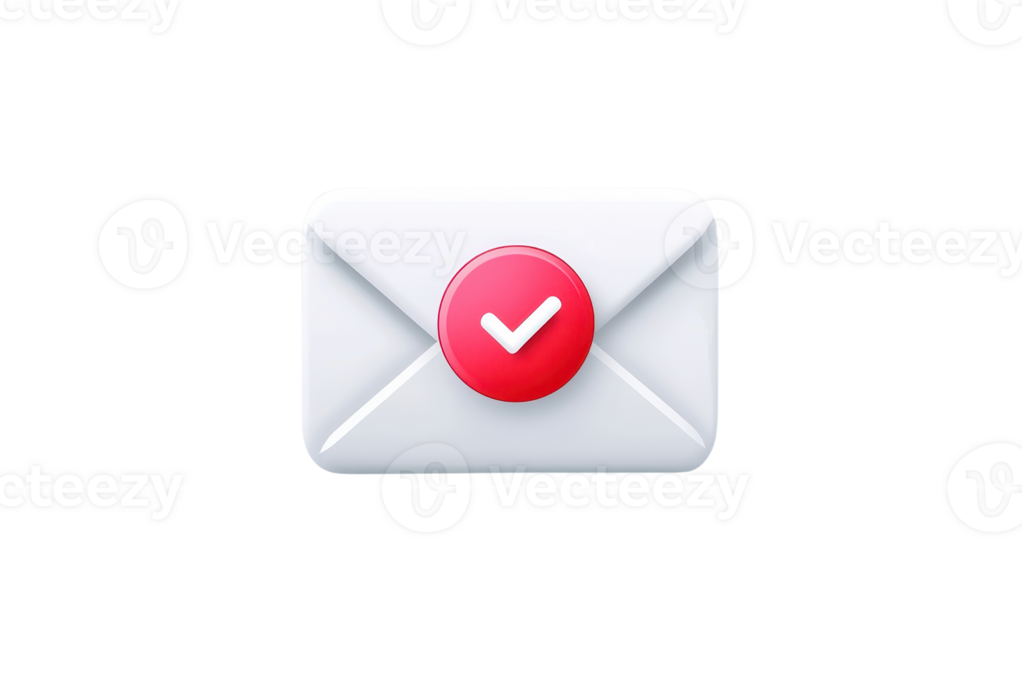Illustration of a white envelope with a red checkmark, symbolizing successful email delivery or message approval, isolated on transparent background. png