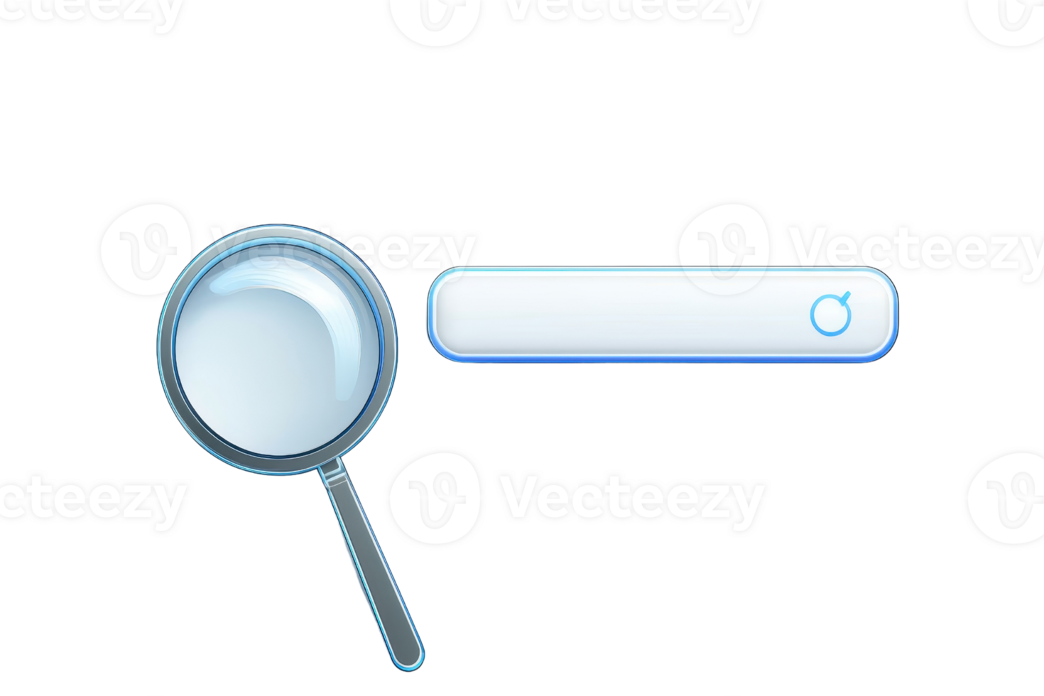 Illustration of a magnifying glass and search bar, symbolizing online search, research, and exploration in digital environments. png