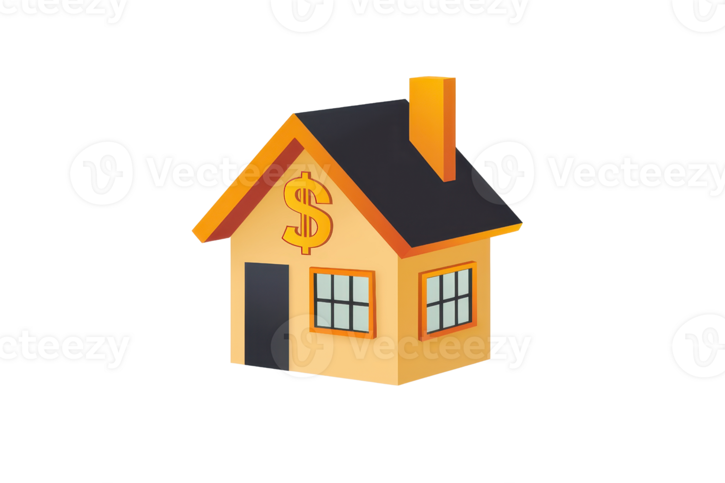 Illustration of a small house with a dollar sign, representing real estate investment, financial growth, and property value increase. png